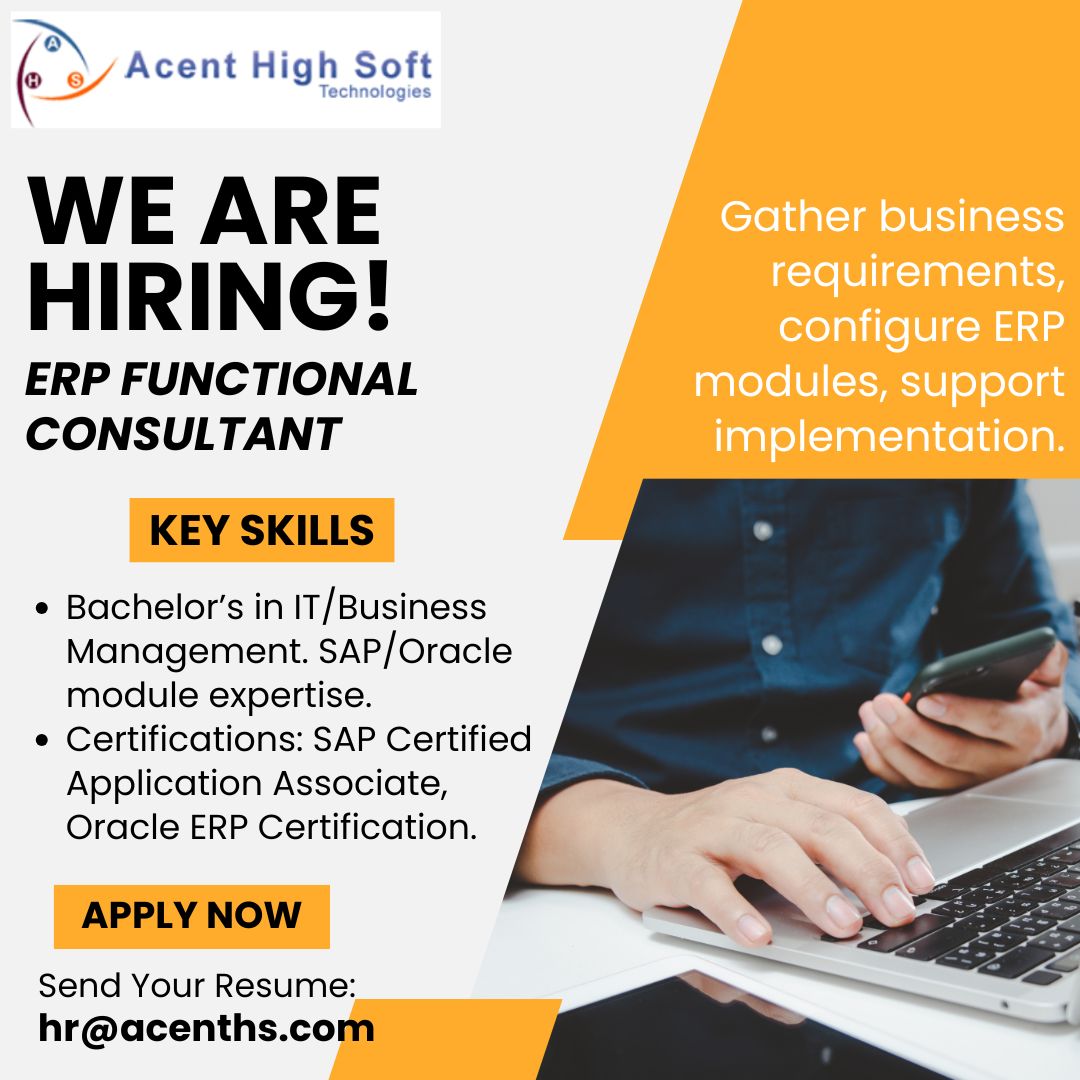 AcentSoft's tweet photo. Hiring Erp Functional Consultant. If you are interested then share your CV at hr@acenths.com
.
.
Visit- https://t.co/LEOzFgpEcZ
.
.
#ErpFunctionalConsultant #IT #Erp #Functional #Consultant #Technology #Technical #hiring #hr #jobs #privatejobs #recruitment #nowhiring #recruiting https://t.co/aG3fDw2a6t