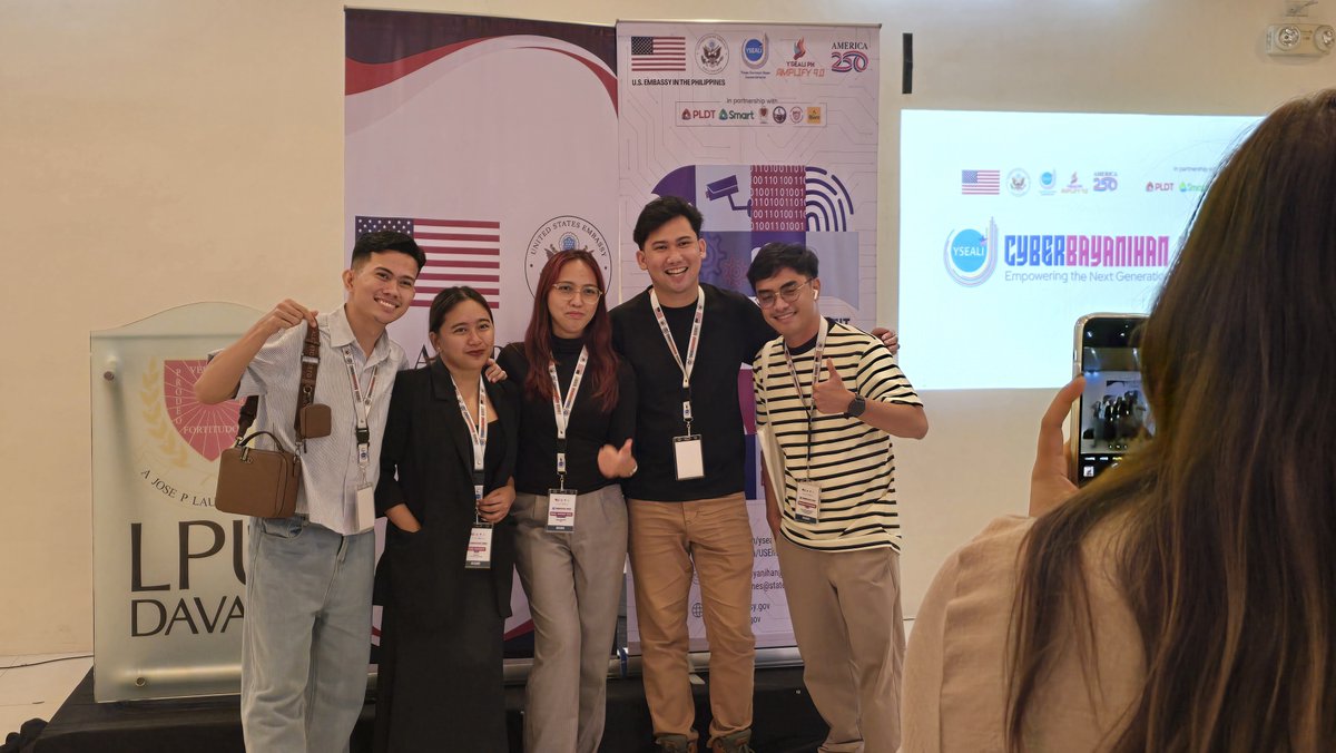 USEmbassyPH's tweet photo. Happy birthday, @yseali! Celebrating 12 years of youth leadership with alumni-led workshops on cybersecurity, digital tourism, entrepreneurship, and AI in Metro Manila, Bicol, Cebu, Palawan, Davao and Cagayan de Oro City. #PartnersInProsperity #YOUnified https://t.co/T3qfoZntS5