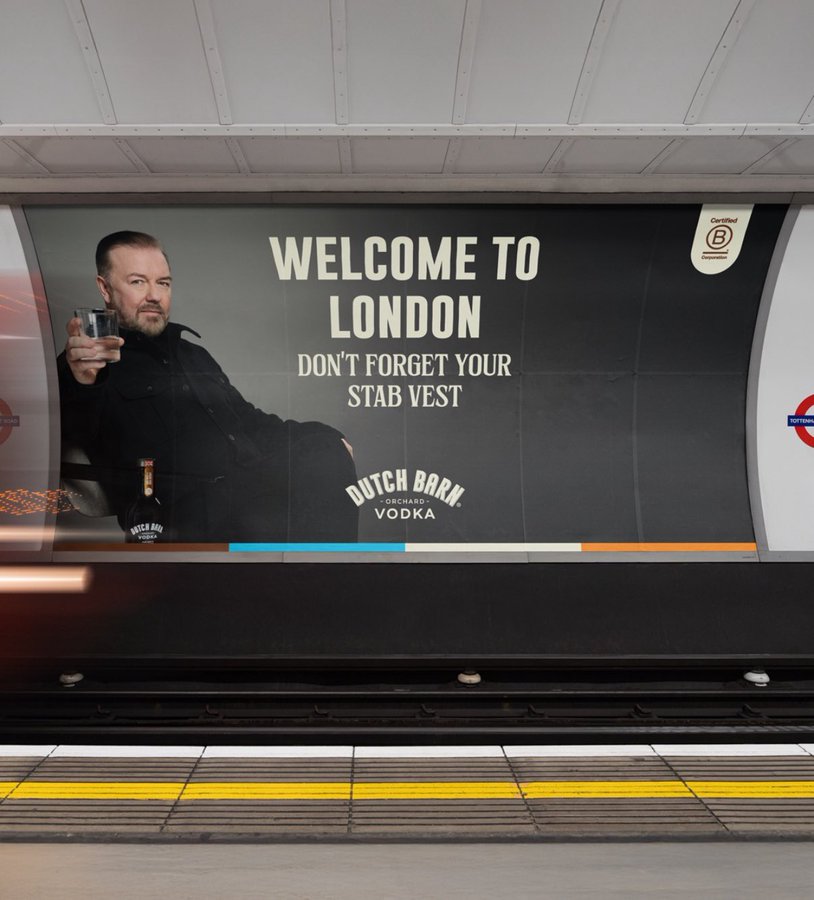 rickygervais's tweet image. Since this billboard was released into the world, we have had 100,000 new subscribers! Thank you. Sign up and you go into a draw every month to possibly win a year supply of Vodka. Also, we help donkeys. 
Merry Christmas. dutchbarn.com