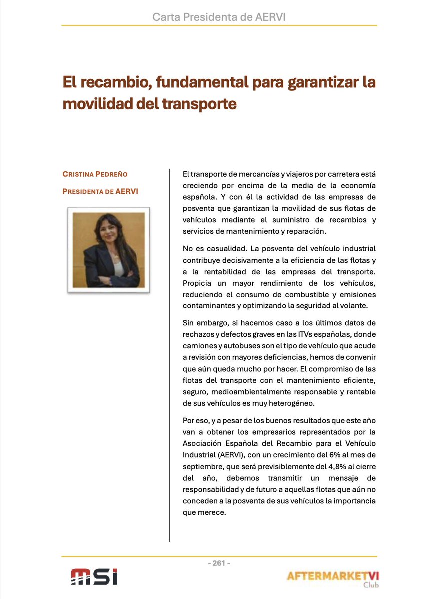 💡⚙️🚛🚍“El recambio, fundamental para garantizar la movilidad del transporte”. Columna de Cristina Pedreño, presidenta de AERVI, en el Libro Blanco del Vehículo Industrial del Club de la Posventa del V.I. y MSI Inteligencia de Mercado.
📰👉flipbooklets.com/pdfflipbooklet…