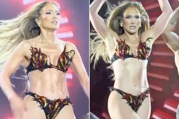 Jennifer Lopez Shows Off Ripped Abs as She Dances in Flame-Covered Thong Bikini The star shocked fans with a video from her World Pride performance on Tuesday, Dec. 2