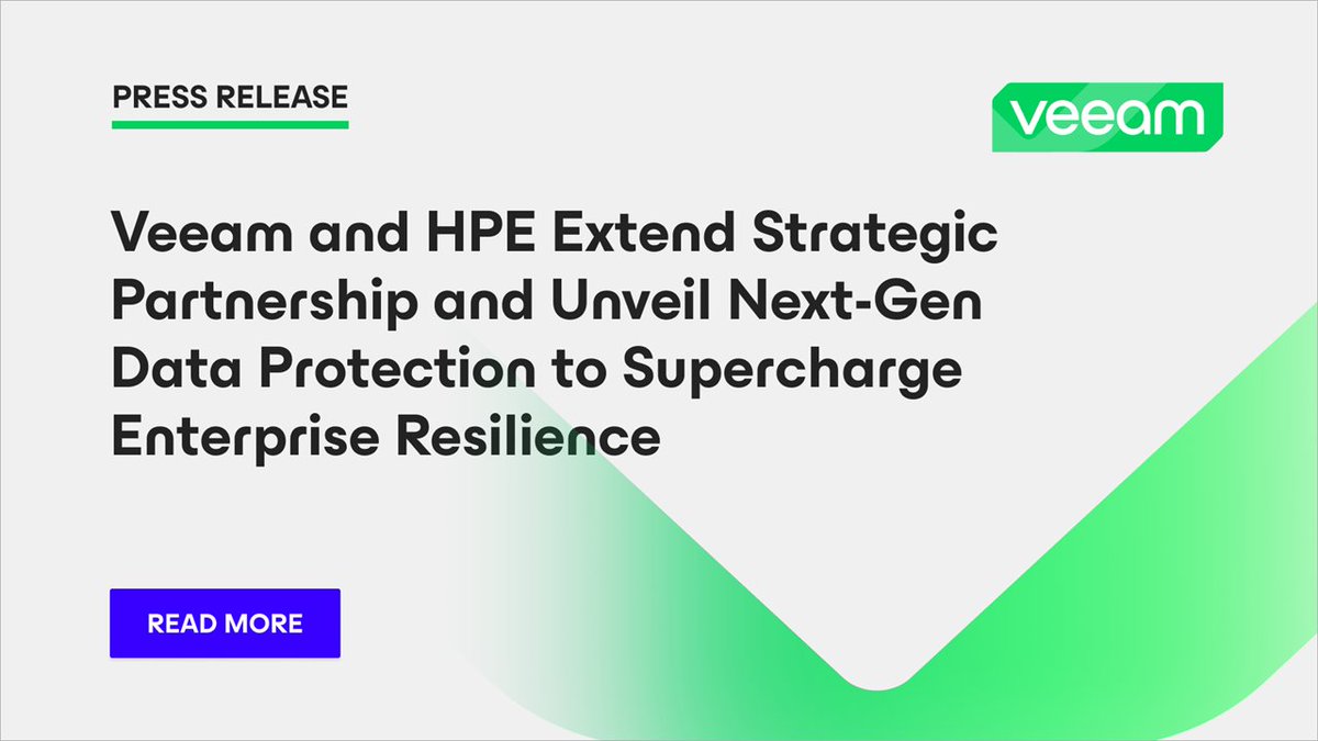 Veeam_EMEA's tweet image. Major news from #HPEDiscover Barcelona: Veeam &amp;amp; HPE extend their partnership to launch next-gen data protection for hybrid cloud resilience!🤝 🏆 
John Jester, Veeam CRO: “Trust, resilience, and availability are the new currency of business.”
Read more: bit.ly/3Y3P2wR