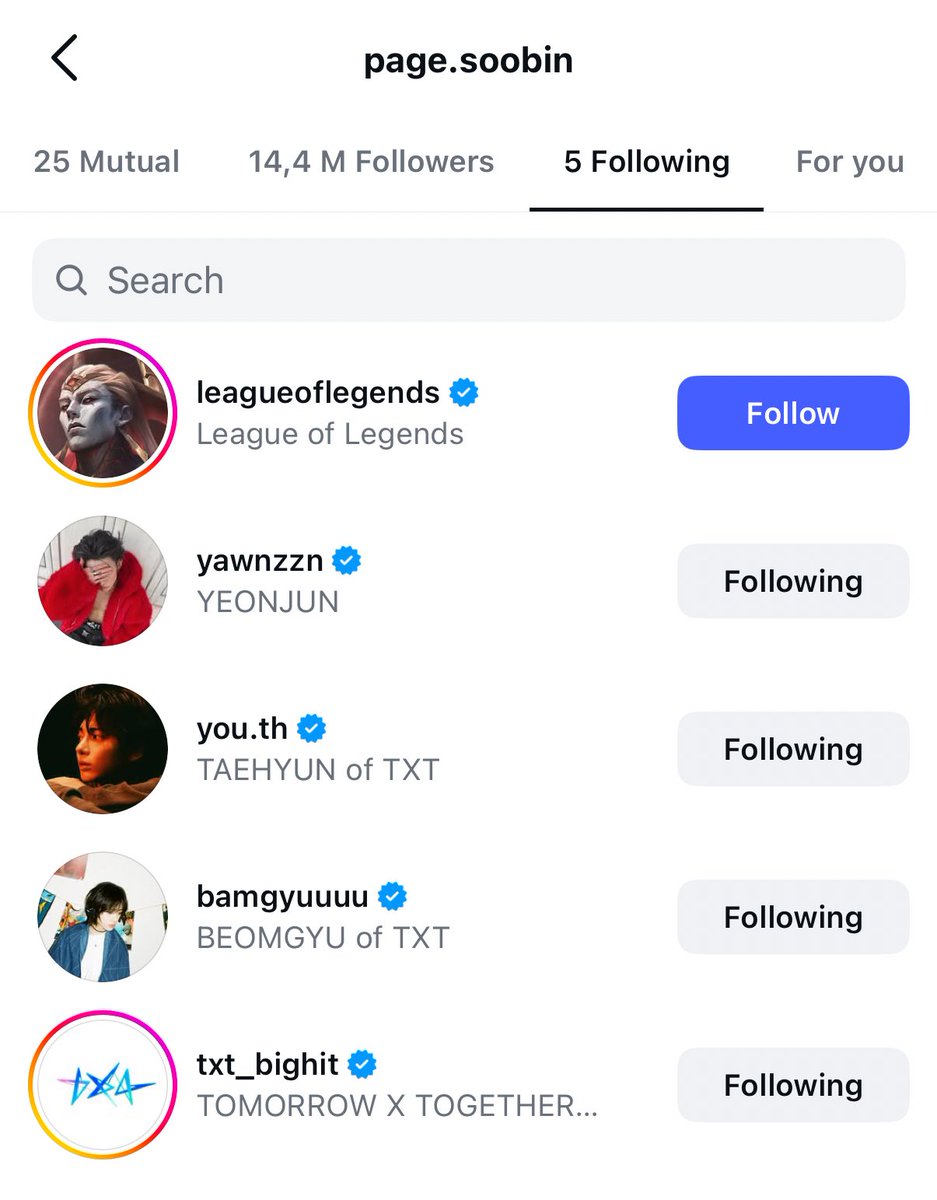 i'm crying he did it and the first account soobin followed that isn’t txt is league of legends😭