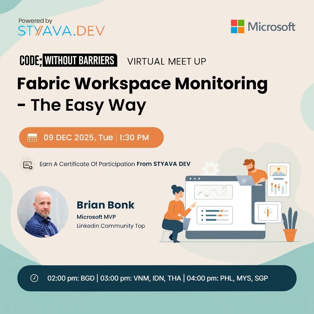StyavaD's tweet image. Most Fabric monitoring setups are way more complicated than they need to be.

Microsoft MVP Brian Bonk shows the simpler, signal-first method.

Dec 9 | 1:30 PM IST
🔗 buff.ly/Yugw9LG 

#STYAVAdev #MicrosoftFabric