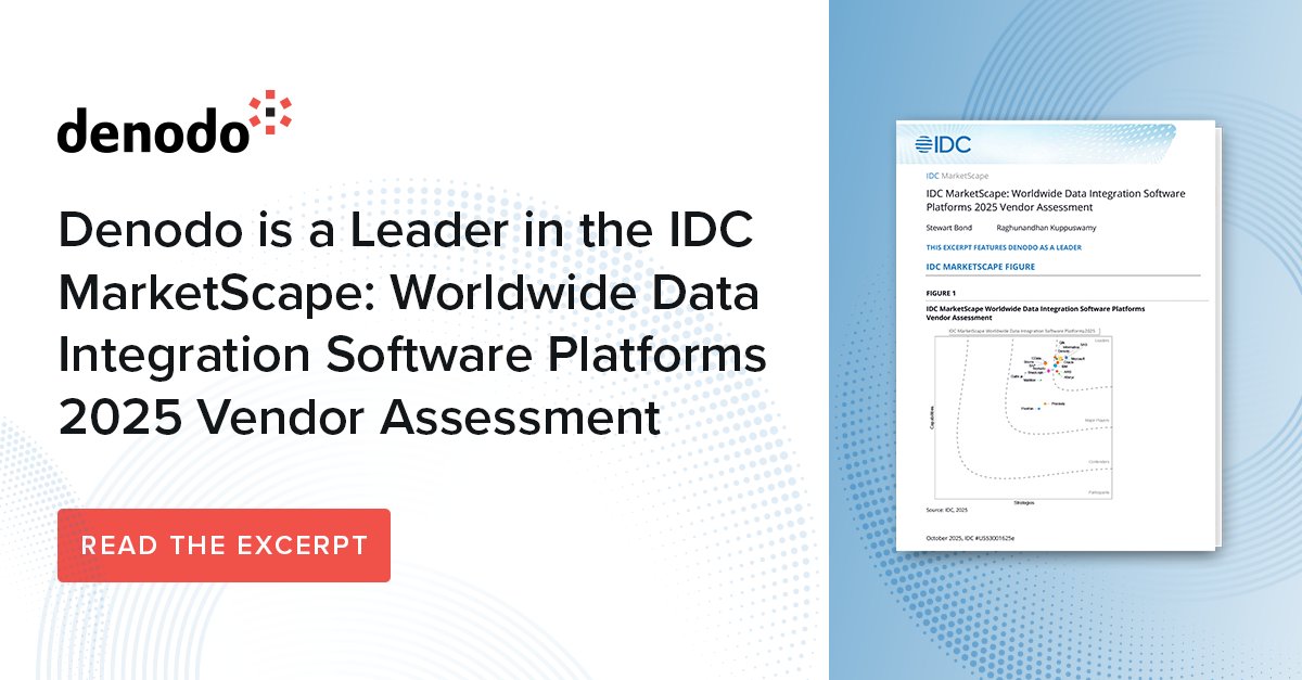 EmanuelC88468's tweet image. 🚀 @denodo has been named a Leader in the @IDC MarketScape for #DataIntegration Software Platforms 2025!

Recognized for:
✨ #LogicalDataManagement
🔐 Unified semantic &amp;amp; policy layer
🌐 Broad connectivity
☁️ #Cloud-native operations

👉 Read more: okt.to/uteNDS