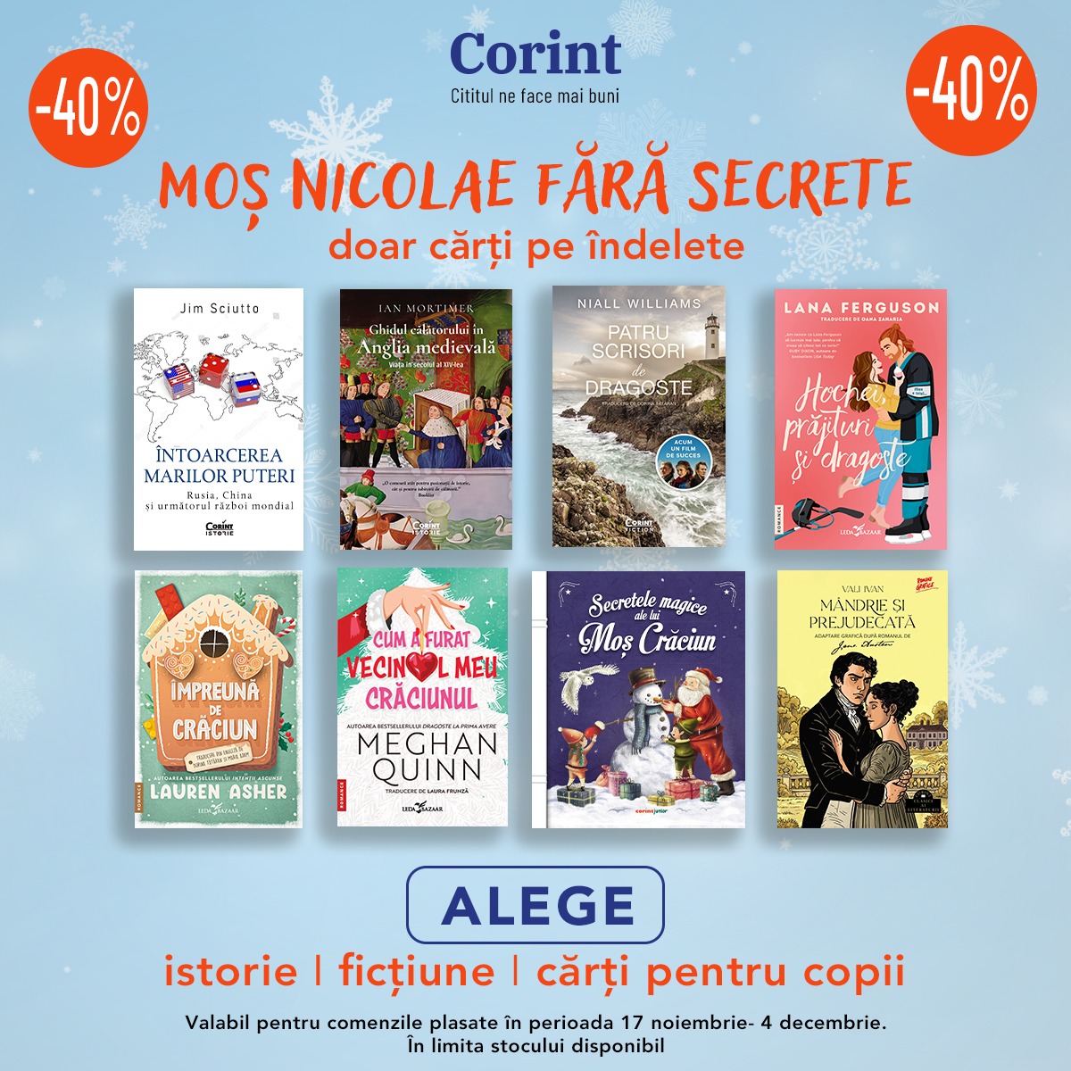 Corint_Logistic's tweet photo. Anul acesta, Moș Nicolae lasă daruri literare în ghete, de citit pe îndelete. Prinde promoția cu reduceri de 40% și adaugă în coș acele cărți care aduc bucurie întregii tale familii!
#corint #books #cititulnefacemaibuni https://t.co/sjsDOq1fIY