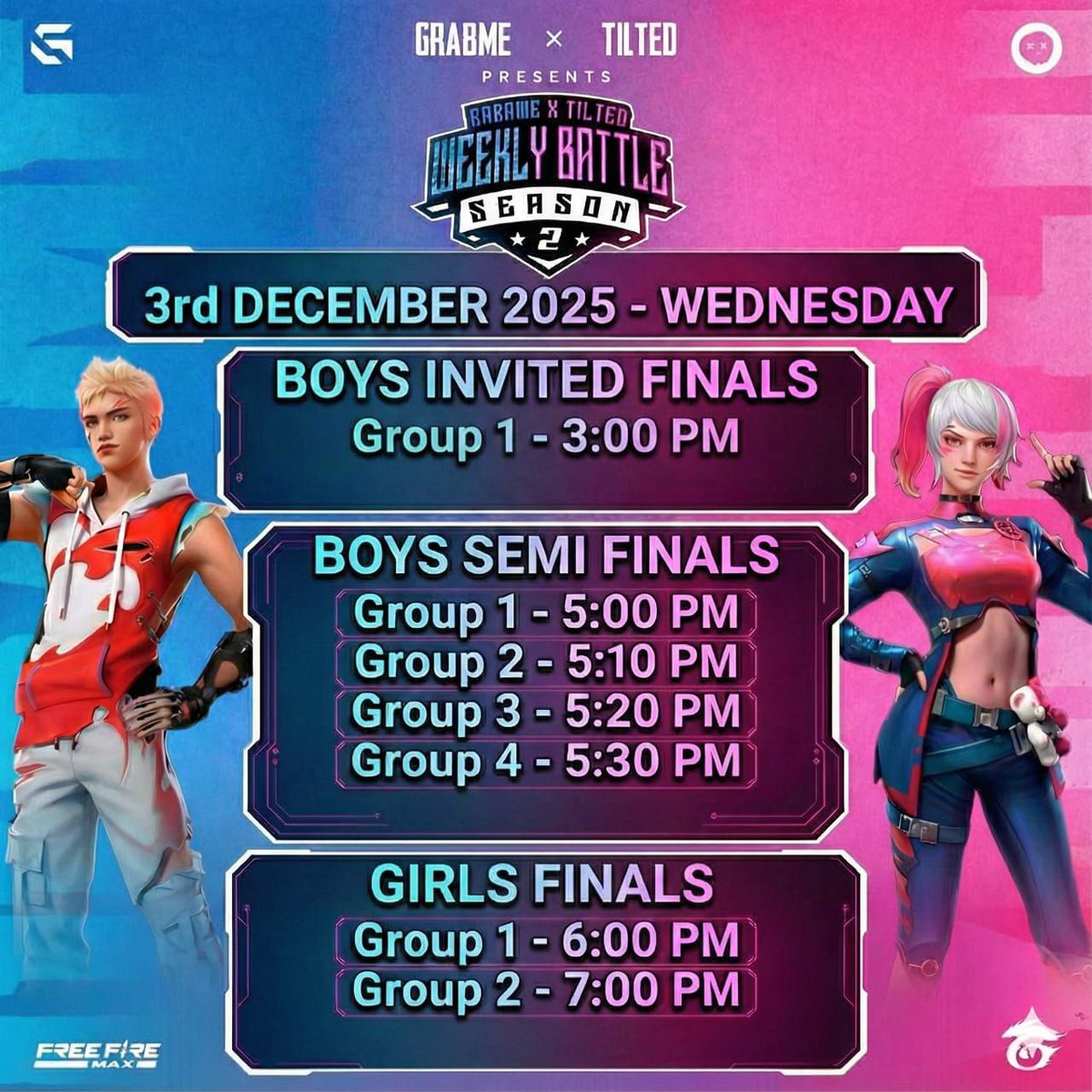 tiltedxyz's tweet image. 🔥 TILTED x GR8AME — WEEKLY BATTLE IS LIVE TODAY! 🔥

Gear up squads — the showdown begins today at 3 PM IST!

Boys Invited Finals, Boys Semi Finals, and Girls Finals all going down back-to-back in one massive Game Night. 💥

Expect clutch plays, heated battles, and non-stop…