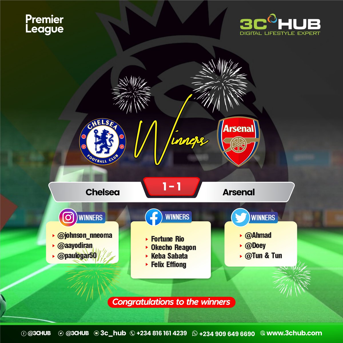 3CHUB's tweet photo. Congratulations to Our “Predict & Win” Winners!
Winners should kindly send us a DM to receive instructions on claiming their prizes.
Stay tuned and connected for your next opportunity to win exciting rewards!
#predictandwin #winnersalert #3chub #digitallifestyle #Rewards https://t.co/fHLmAMejYR