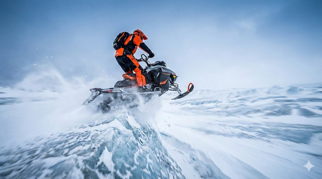 Soaring Through the Blizzard: A Snowmobile's Thrill Ride