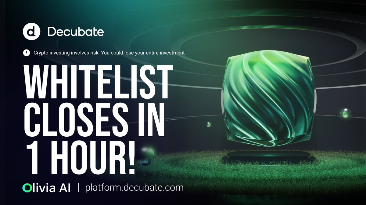 decubate's tweet image. ⏳ 1 Hour Left – @Olivia_Network  Whitelist Closing Soon!

Olivia AI is redefining how Web3 communicates — turning every chat, command, and interaction into on-chain value.

🎯 Secure your spot now:
platform.decubate.com/project/olivia…

IDO Details:

💰 Total Raise: $50,000
💵 Token Price:…