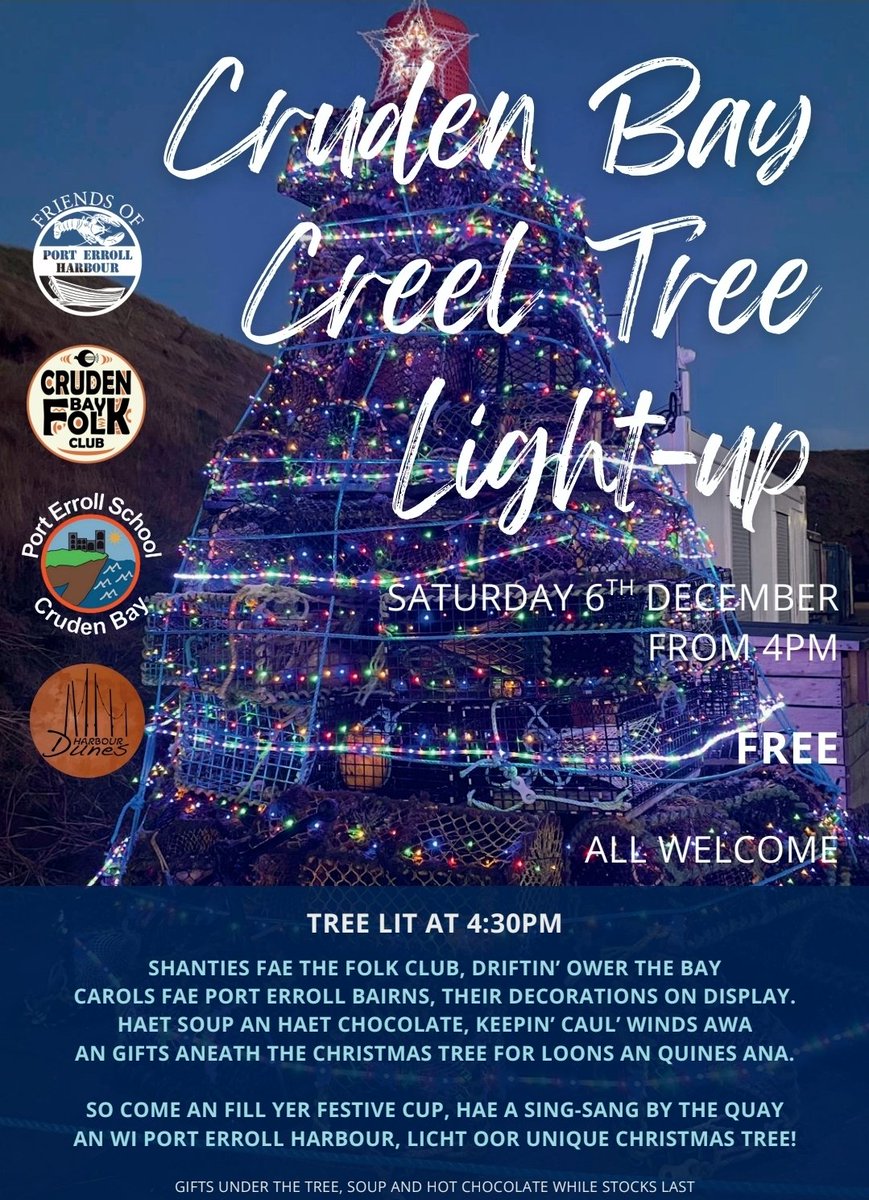 PeterheadLive's tweet photo. CRUDEN BAY CREEL TREE LIGHT-UP
βͺοΈSaturday 6th Dec from 4pm
#CreelTree #Christmas #LightUp #Scotland https://t.co/6nPavY07x5