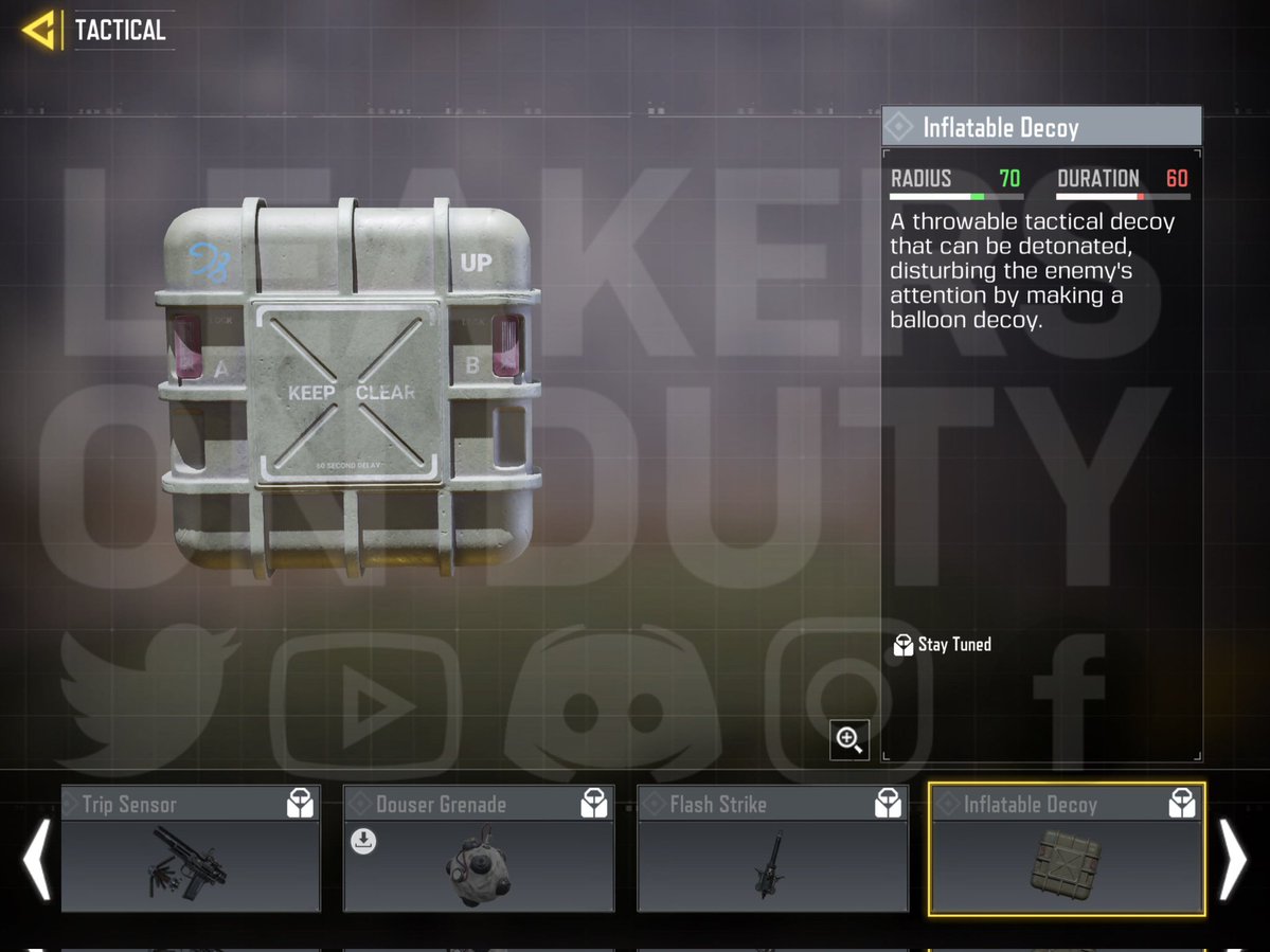 LeakersOnDuty's tweet image. New Tactical Throwable: Inflatable Decoy

#CODMobile #callofdutymobile #codm #codmnews #codmleaks
Follow Us &amp;amp; Join our Discord server for the latest news and leaks.