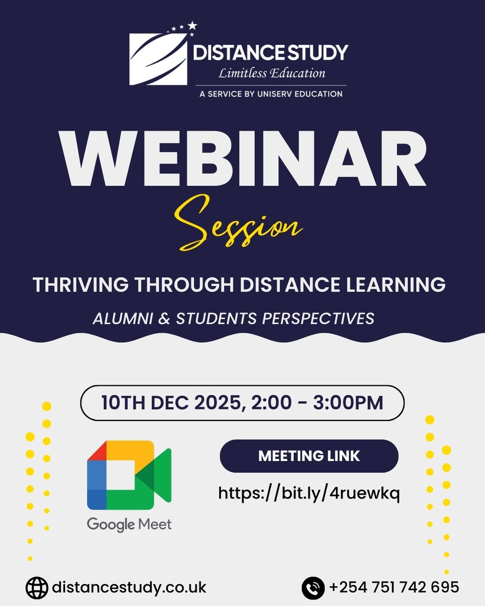 DistanceStudies's tweet image. 🎓 Thriving Through Distance Learning!

Join us on 10th Dec 2–3 PM for an insightful webinar featuring our students and alumni as they share their real experiences with online learning.

Registration link: distancestudy.co.uk/event-details/…

#uniserv #studyonline #onlinelearning