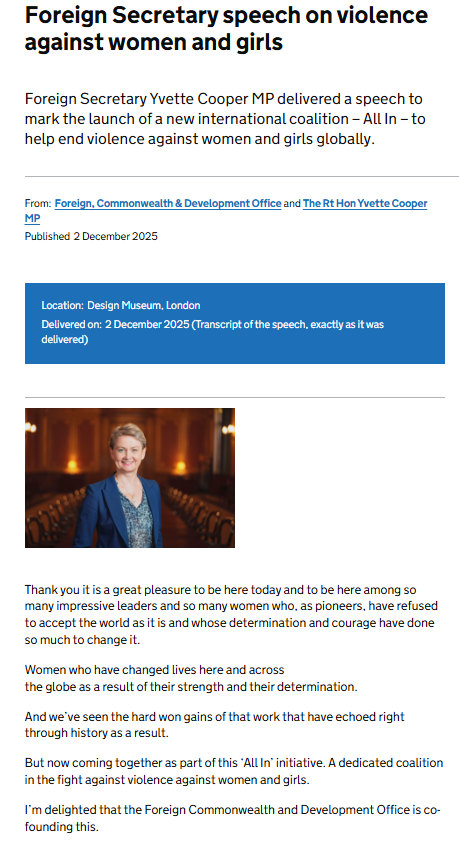 declassifiedUK's tweet image. After supporting Israel during a genocide that may have killed over 30,000 women and children, foreign secretary @YvetteCooperMP gives a speech on &quot;ending violence against women and girls globally&quot;.