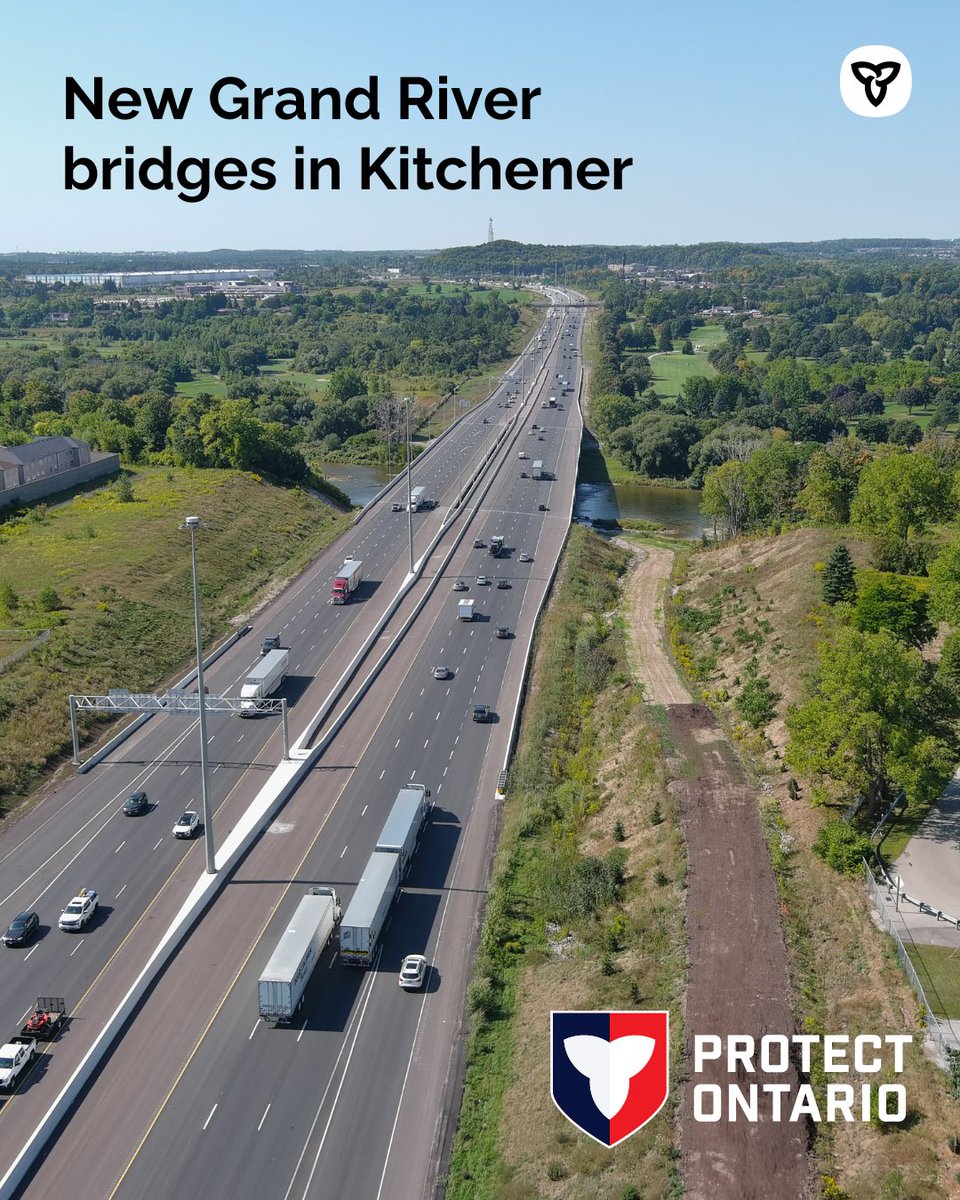 PrabSarkaria's tweet image. Great news for #Waterloo region commuters!

We've completed construction of the Grand River bridges to accommodate the future widening of Highway 401 to 10 lanes.

This is part of our plan to reduce gridlock, create jobs and protect.

🔗: news.ontario.ca/en/release/100…