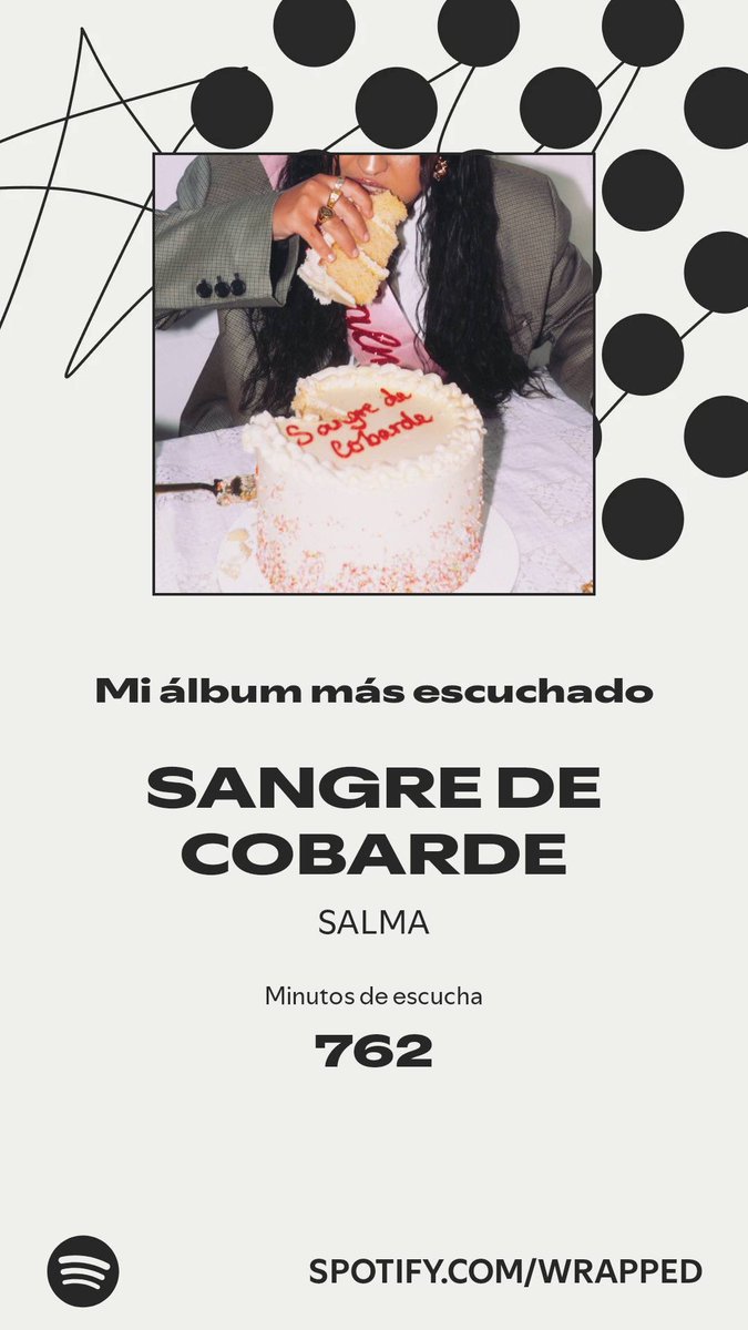 SANGRE DE COBARDE es el álbum que más tiempo he pasado escuchando. Descubre más en mi #SpotifyWrapped  ⁦<a href="/salmaotoficial/">Salma</a>⁩  spotify.com/wrapped-share/…