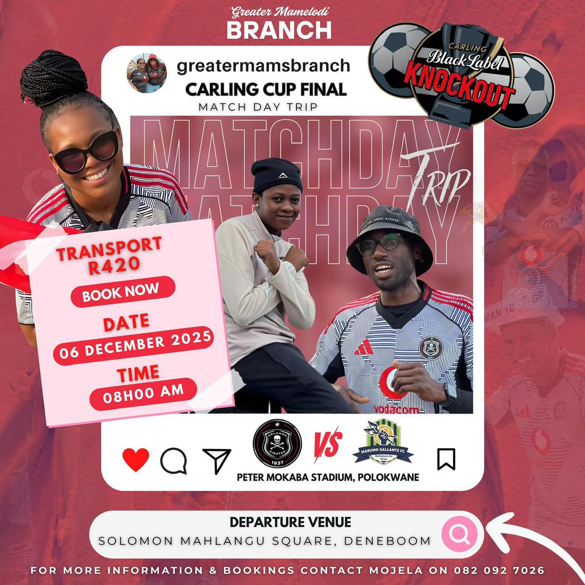 Taxi number 9 on the loading bay, we are Greater Mamelodi Orlando Pirates Branch

<a href="/MamsBranch/">GREATER MAMELODI ORLANDO PIRATES SUPPORTERS BRANCH</a>
<a href="/makwande_m/">STAR.</a>
<a href="/orlandopirates/">Orlando Pirates</a>
<a href="/thandi_399/">Thandi Merafe</a>
<a href="/MMORTON6/">Michael Morton</a>
<a href="/blacklabelsa/">Carling Black Label ᅠᅠᅠᅠ</a>
<a href="/MelodyMiyaVibe/">Gcwanini</a>
<a href="/Suzuki_ZA/">Suzuki SA</a>
<a href="/adidasZA/">adidasZA</a>
<a href="/AmstelSA/">Amstel South Africa</a> <a href="/GaytonMcK/">Gayton McKenzie</a> <a href="/ChrisExcel102/">ChrisExcel</a>