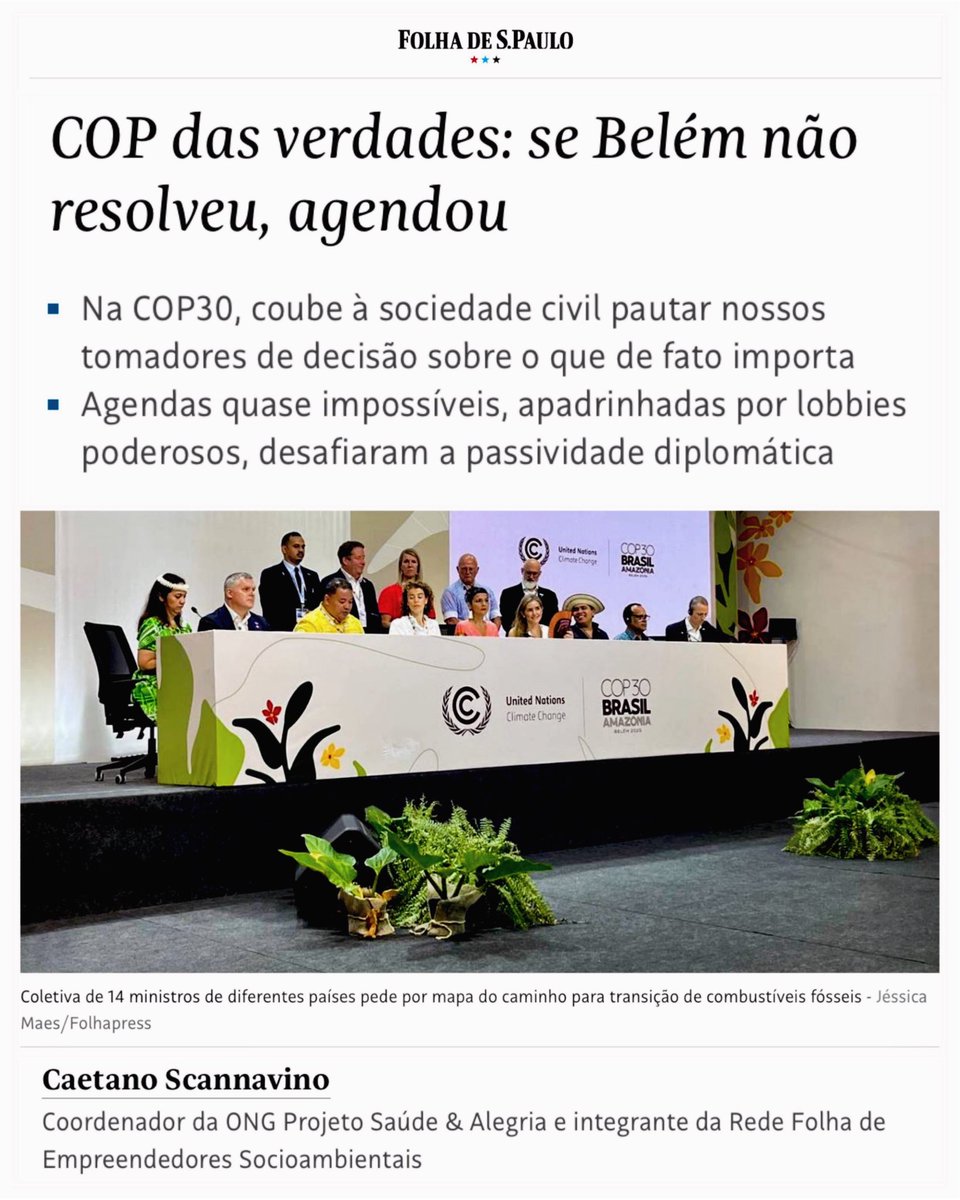 #COP30 - Se não foi a ‘COP da Verdade’, foi a COP da SOCIEDADE, de onde emergiram verdades… - Seguem mais algumas contribuições nesse txt de hj na <a href="/folha/">Folha de S.Paulo</a> 
✍️✍️✍️
Aqui: www1.folha.uol.com.br/colunas/papo-d…