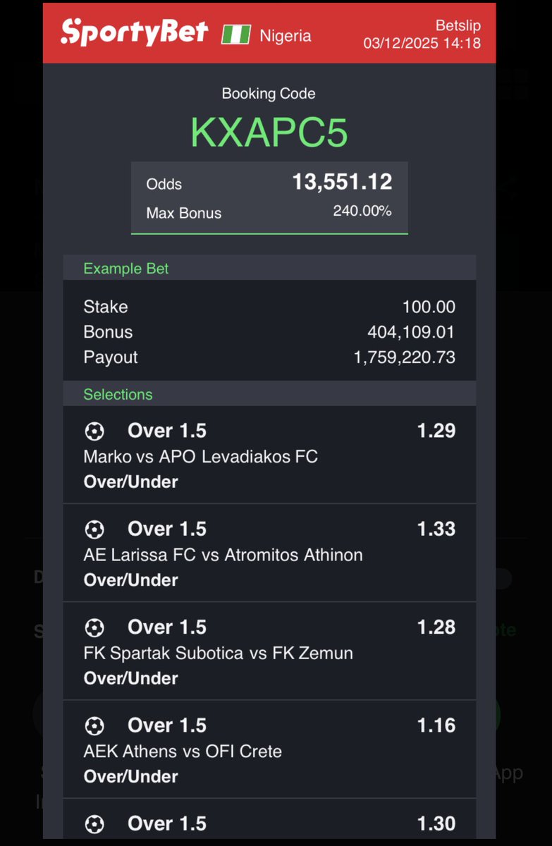 Switzpunt's tweet photo. Today Switz odds ready ๐ฅ๐ฅโ
โ
Boomluck๐ฅ๐ฅ
Congratulations ๐
#Sportybet
#Switzodds
#Boomluck https://t.co/qeNWGHCJQM