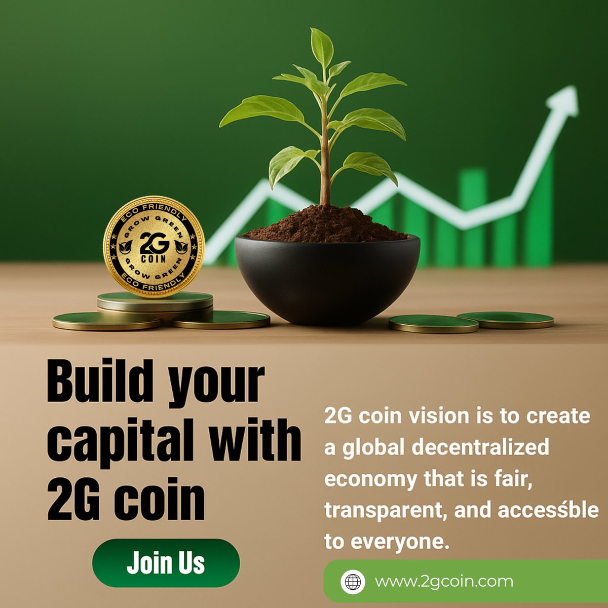 Build your capital with Grow Greens. 2G coin vision is to create a global decentralized economy that is fair, transparent, and accessible to everyone.
#2gcoins #BuildYourCapital #InvestSmart