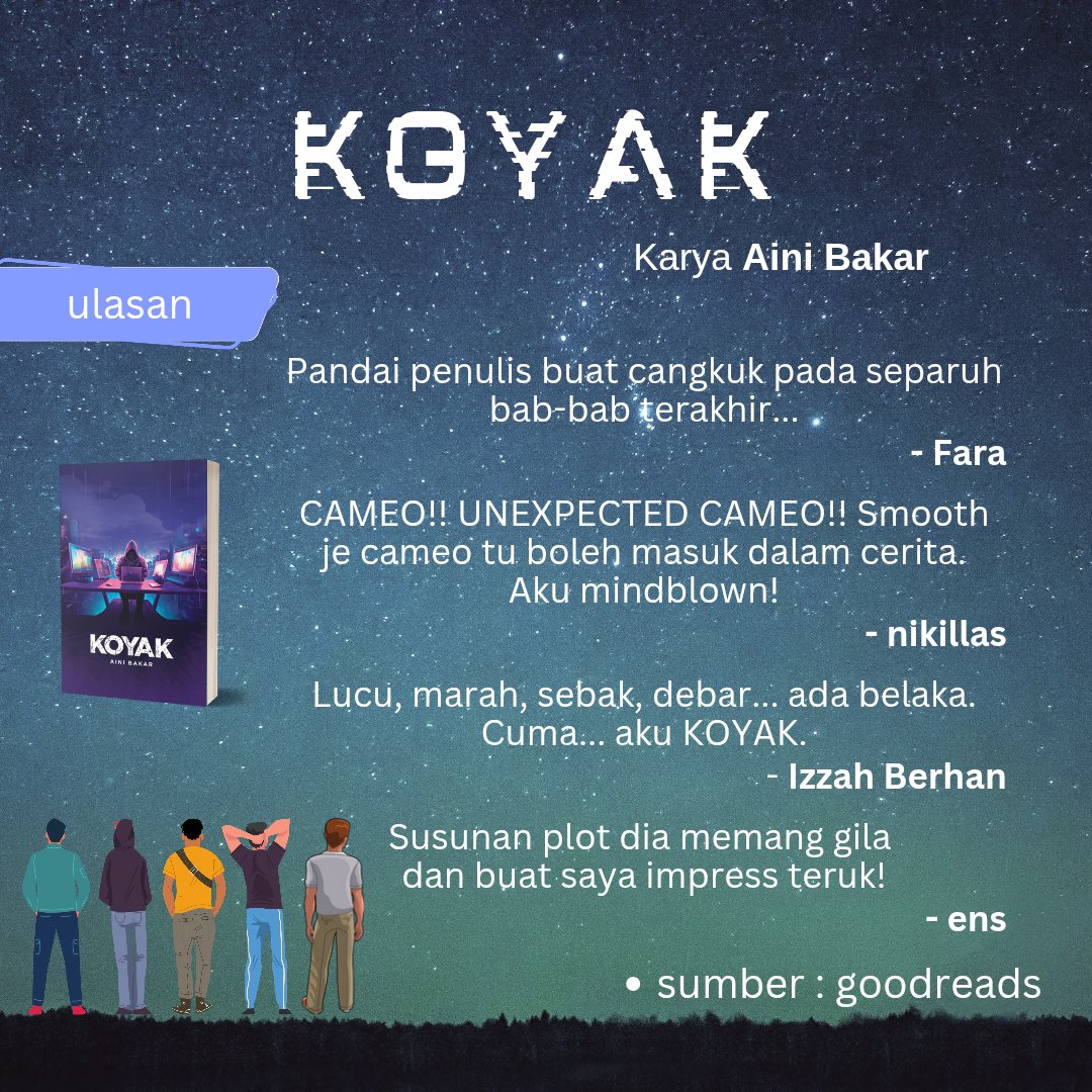Buku awak yg mana yg sesuai utk bacaan remaja?

Jawapan saya cuma satu - Koyak. Koyak sebuah seriau jenayah santai. Ia kisah anak muda yg cuba menegakkan keadilan menggunakan cara mereka sendiri. Siapa cakap main game tu membuang masa? Hackers Malaya akan buktikan sebaliknya.