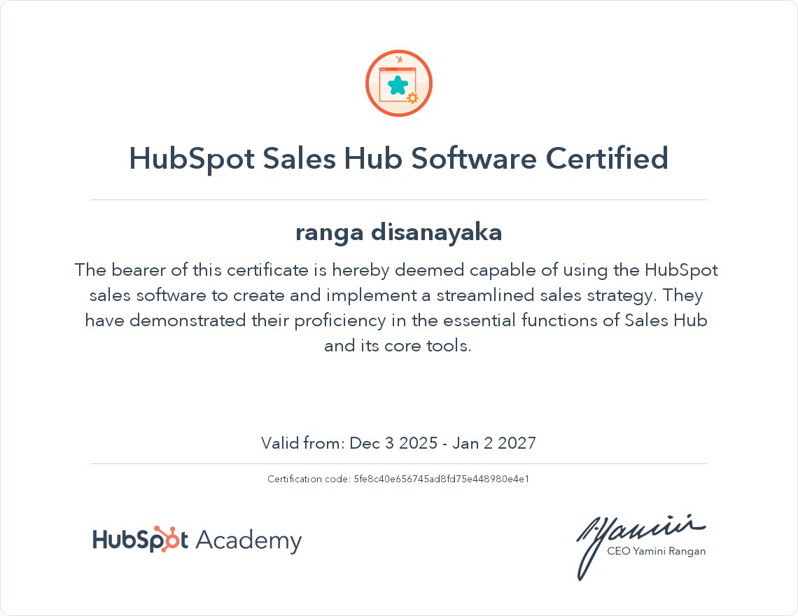 hmdranga's tweet image. Excited to share that I’m now HubSpot Sales Hub Software Certified!

Leveling up my CRM + sales automation skills to drive smarter, faster sales processes.

#HubSpot #SalesHub #HubSpotCertified #hmdranaga #CertificcationJourny 

app-na2.hubspot.com/academy/achiev…