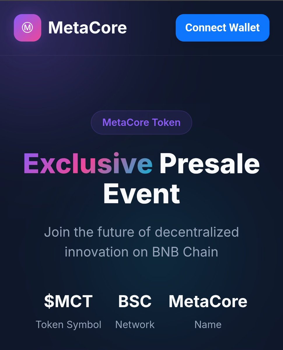 metacorefun's tweet image. COMMUNITY JOIN METACORE TOKEN 

EXCLUSIVE PRESALE EVENT 
LIMITED TOKEN 5X LISTING PRICE

 METACORE.fun 👈

#BNB
