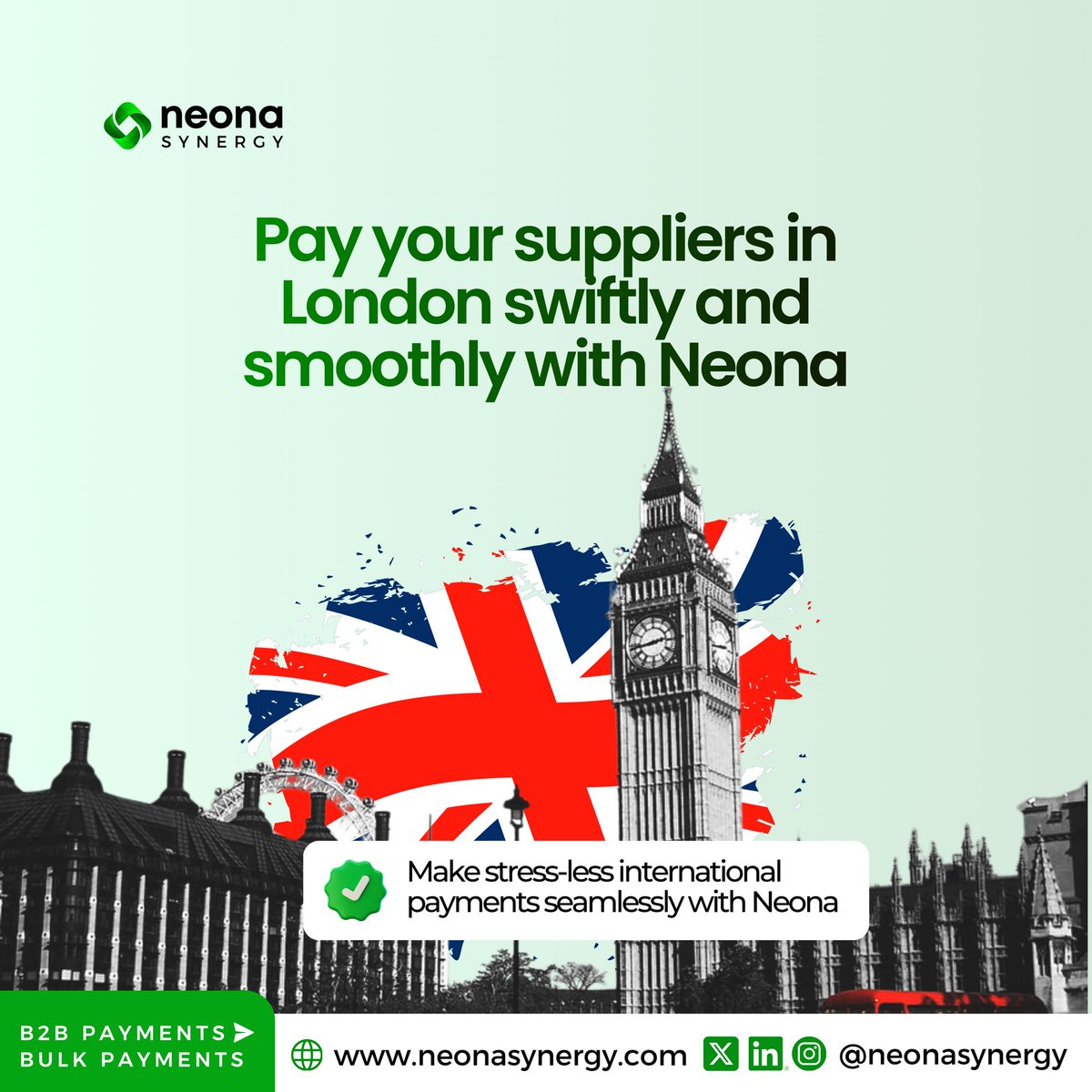 Sort out your London payments quick and calm Neona keeps your international transfers running smooth every time, 
Visit us at neonasynergy.com