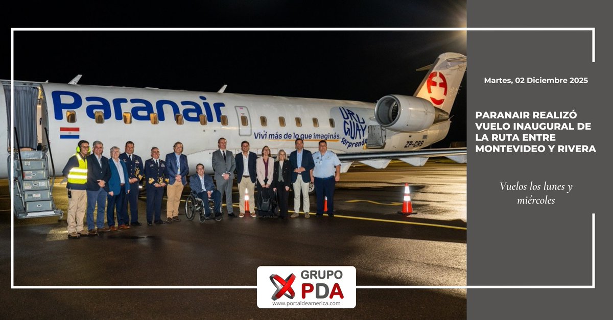 En un hito para la conectividad aérea nacional, la aerolínea Paranair realizó el vuelo inaugural de la ruta entre el Aeropuerto Internacional de Carrasco y el Aeropuerto Binacional de Rivera. Allí, se llevó a cabo un acto junto a autoridades del Ministerio de Turismo, Aeropuertos
