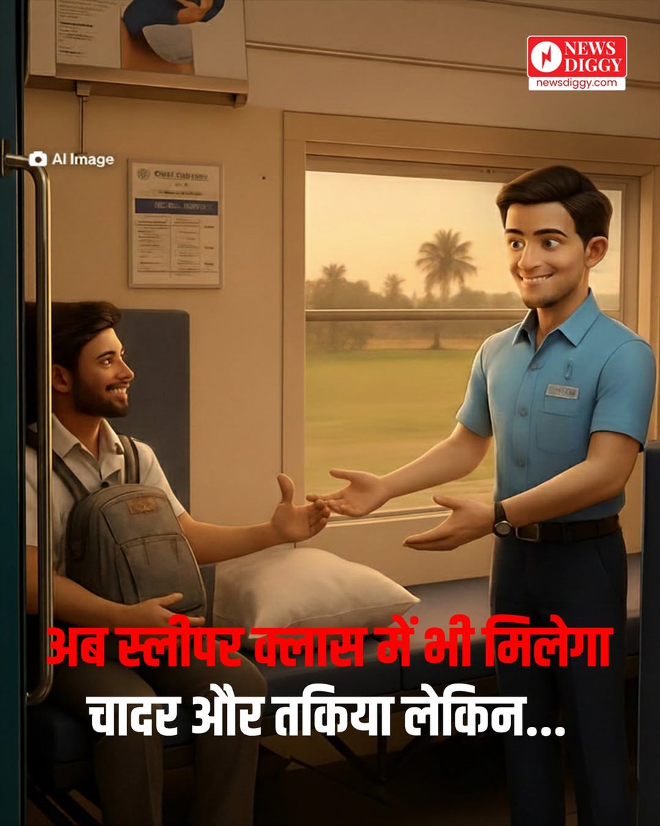 NewsDiggy's tweet image. अब स्लीपर क्लास में भी चादर और तकिया मिलेंगे 

#IndianRailways #SleeperClass #RailwayNews #TravelUpdate #RailwayChanges #IndianRail #TrainJourney #dailynews #hindinews #latestnews #viralnews #newsdiggy