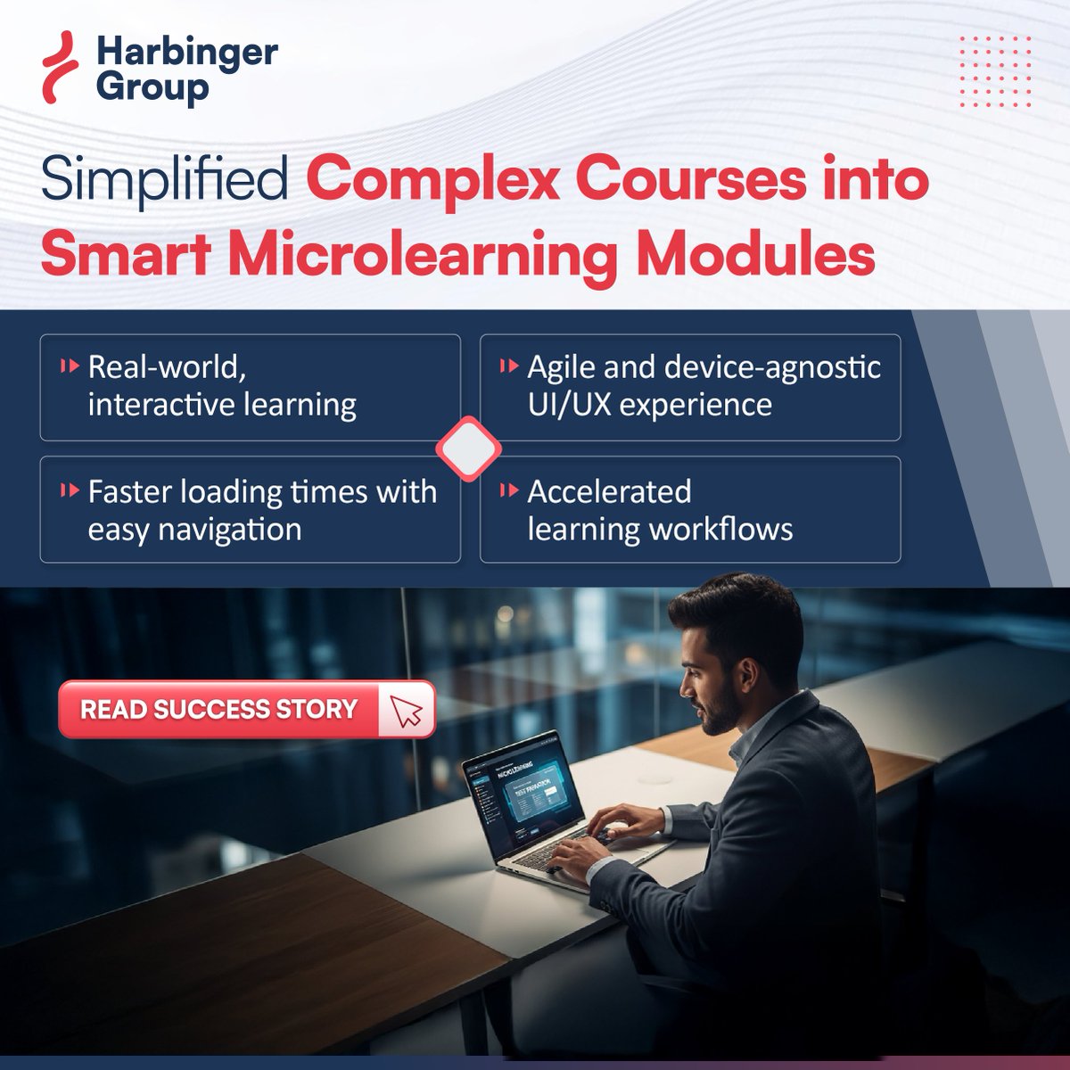 Harbinger_Grp's tweet image. #Microlearning 

Harbinger helped a leading eLearning provider transform lengthy tutorials into engaging, multimedia-rich microlearning modules—designed for modern learners and seamless engagement.

👉 Read more: harbingergroup.com/case-studies/d…