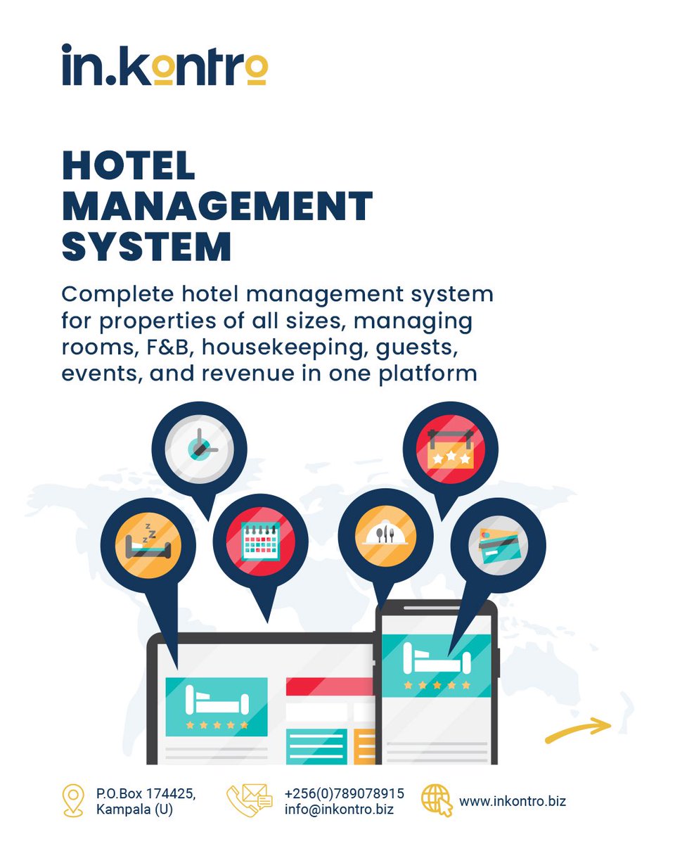 inkontro's tweet photo. Running a hotel is tough enough, your system shouldn’t make it harder.

Get our #hotelmanagement system today &amp; enjoy all the perks it comes with.

To #GetInkontro, call +256 789 078915
Email: info@inkontro.biz
Or visit: https://t.co/RP7EnUpTpk https://t.co/X6WtxfguEQ