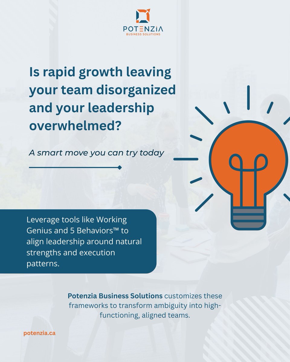 PotenziaSMB's tweet image. Growth + chaos? 😣
Potenzia helps align your leadership team, clarify roles, and turn confusion into high-performing execution.

#TeamAlignment #Leadership #BusinessGrowth #WorkingGenius