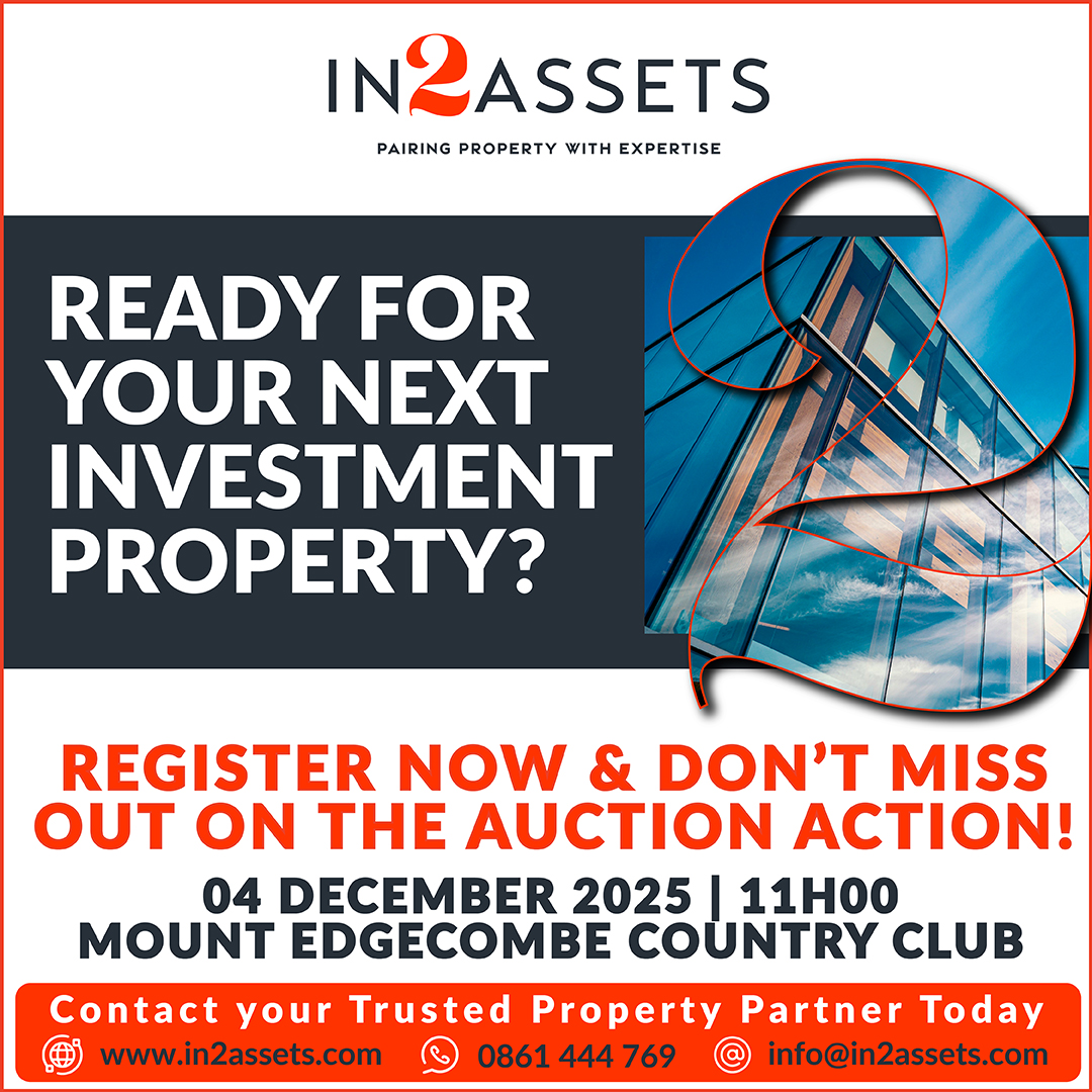 In2assets's tweet image. Register to bid at the In2Assets Combined Property Auction tomorrow 4 December 2025 at the Mount Edgecombe Country Club at 11h00. Click here for more information tinyurl.com/89a6dzsa or email info@in2assets.com | 0861 444 769