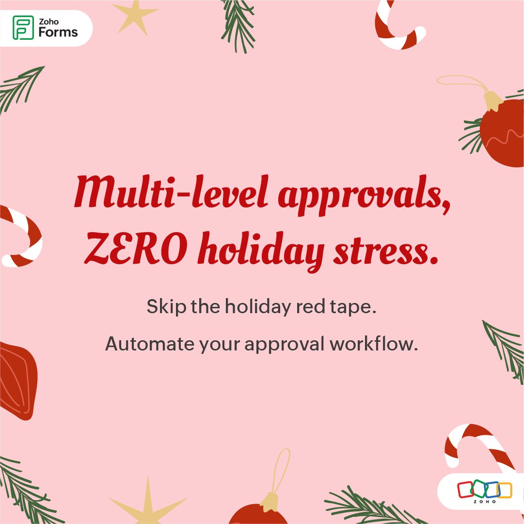 ZohoForms's tweet image. Automate approvals! 🏃💨 Don&apos;t let paperwork ruin the holidays. Use #ZohoForms multi-level approvals to instantly streamline leave requests, expense claims, and more. Get things done faster!🎄
Learn how:  zurl.co/GDzxq 

#TipsForAdvent #WorkflowAutomation #Advent2025