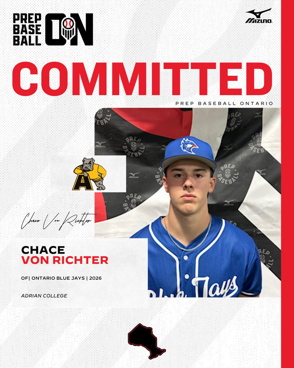 🚨𝐂𝐎𝐌𝐌𝐈𝐓𝐌𝐄𝐍𝐓 𝐀𝐋𝐄𝐑𝐓🚨

'26 OF Chace Von Richter (<a href="/OntarioBlueJays/">Ontario Blue Jays</a>) has announced his commitment to Adrian College. 

#OffTheBoard🇨🇦 | <a href="/Chace_VR1/">Chace von Richter</a>