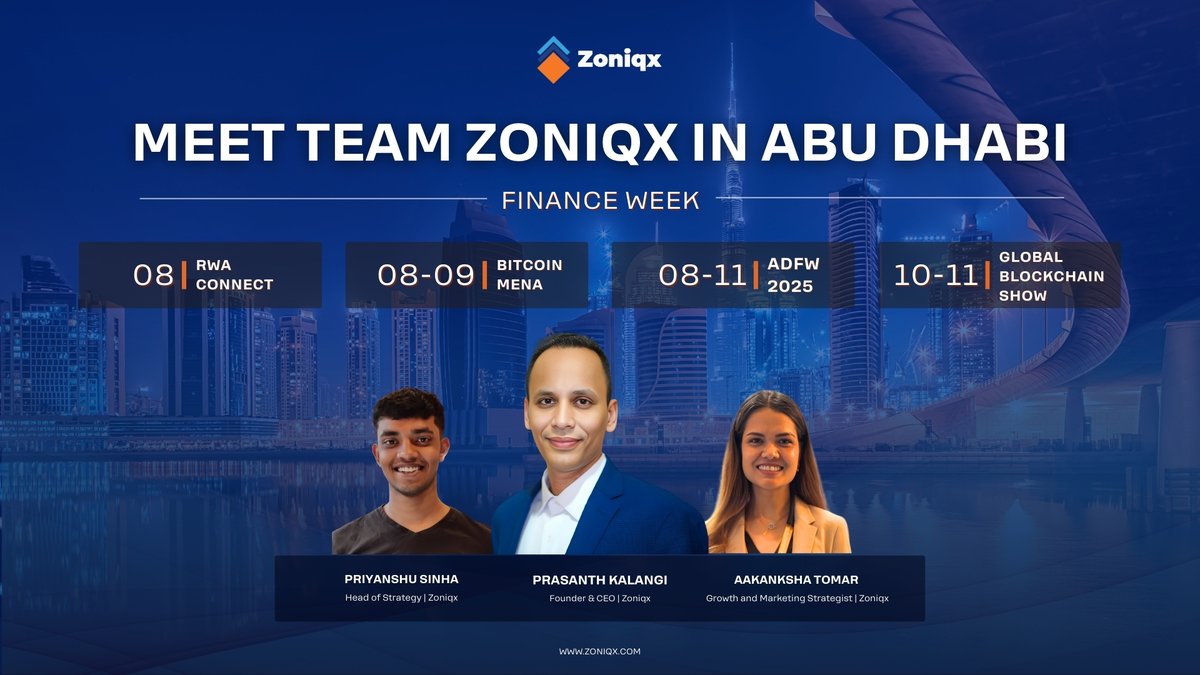 zoniqxinc's tweet image. Zoniqx is headed to #AbuDhabi to lead conversations around institutional #tokenization and multi-venue distribution.

As we prepare for #RWAConnect Abu Dhabi, our team will also be available across @ADFinanceWeek, @bitcoinmenaconf, @0xGBS and several other leading events to…