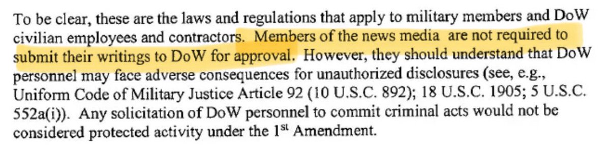 camhigby's tweet image. Another reminder that not only does the Pentagon not require journalists to get content approved… 

The agreement specifically says that we do not need our writings approved. 

Last night CNN defamed the entire Press Corps without hesitation.