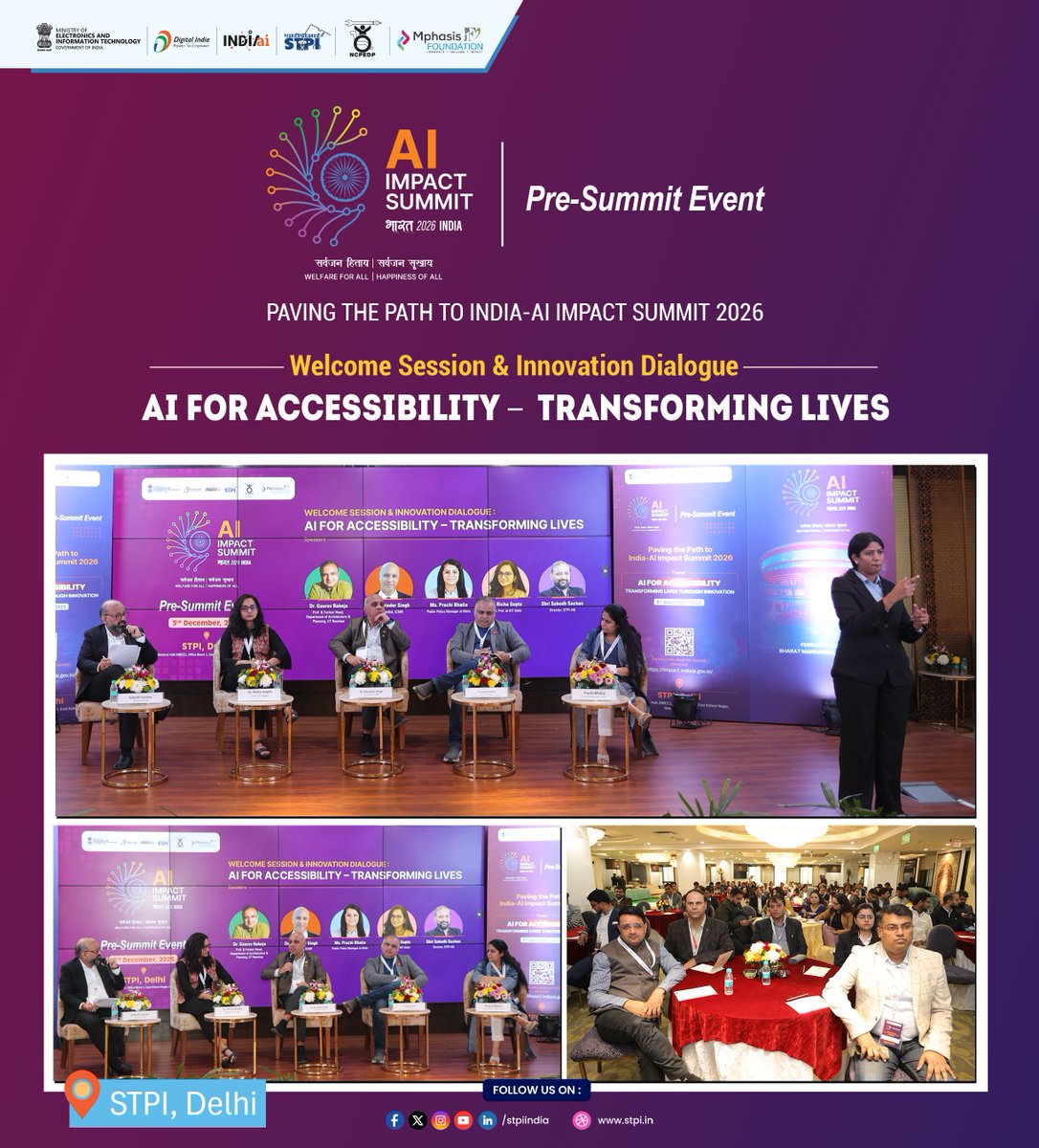 The pre-Summit event 'Paving the Path to India-AI Impact Summit 2026', organised jointly by STPI and NCPEDP, kicked off with great momentum today, commencing with the welcome session and innovation dialogue on AI for Accessibility – Transforming Lives. ✨

The session
