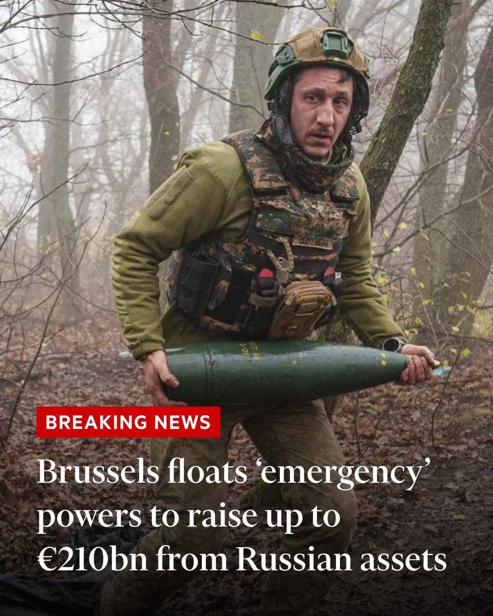 FT's tweet image. Breaking news: The European Commission has proposed a loan that would leverage up to €210bn of Russian assets immobilised by EU sanctions to fund Kyiv, which would not have to repay the loan until Russia pays reparations on.ft.com/3Xxlnfs
