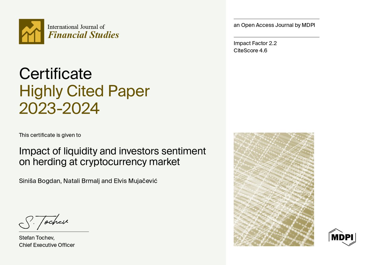 🎉 Feature Paper #IJFS_MDPI
📝 Impact of Liquidity and Investors Sentiment on Herd Behavior in Cryptocurrency Market
🎓 by Siniša Bogdan, Natali Brmalj and Elvis Mujačević
🔗 Read at: mdpi.com/2227-7072/11/3…
#behavioral_finance #herd_behavior #Twitter_Hedonometer #liquidity_ratio