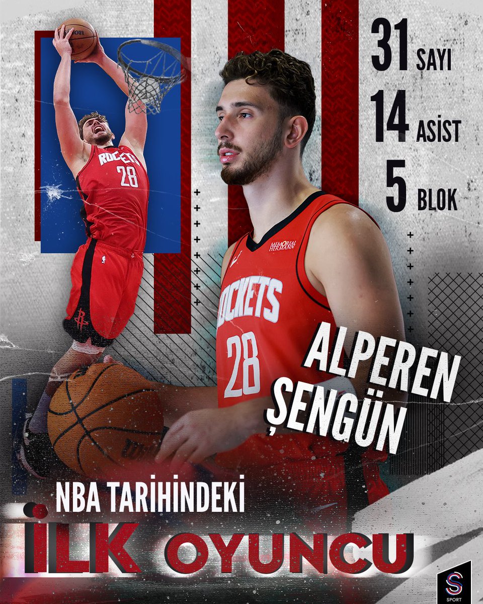 🇹🇷 Alperen Şengün, #NBA tarihinde bir maçta en az 30 sayı, 14 asist ve 5 blok istatistiklerine ulaşan ilk oyuncu oldu! 👏