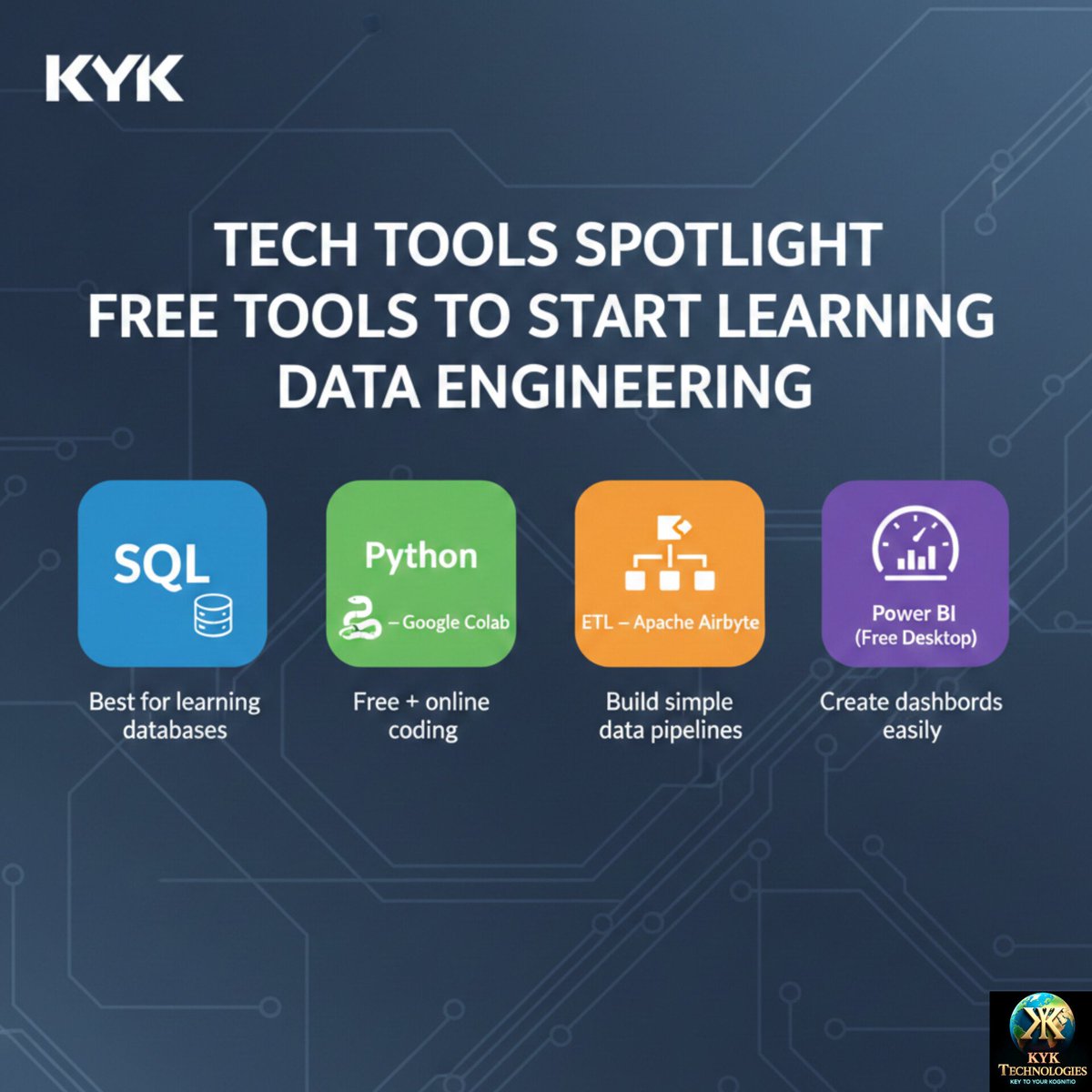 KykTechnologies's tweet image. 🚀 Free tools to start learning Data Engineering:
SQL • Python • Airbyte • Power BI

Start building skills &amp;amp; real projects today.
#DataEngineering #FreeTools #KYKTechnologies