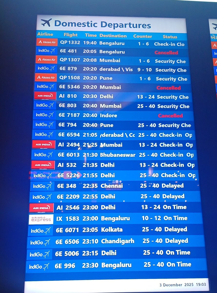 Journo_Swarali's tweet image. #Breaking  - #Indigo flights #delayed and #cancelled at Ahemdabad Airport. Several #passengers stranded for hours. Due to #technical glitches and Internal #Operational issues. Delayed - 20 departure and 15 arrival. Cancelled - ??

#Ground #reporting #accountability #Exclusive