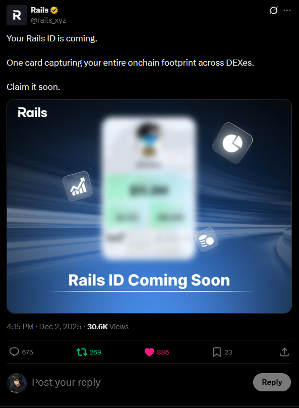 kazin_yt's tweet photo. We'll soon have the mint version of @rails_xyz   ID, pay attention to that...

This could be important for qualifying for airdrops or having some kind of boost or multiplier. https://t.co/xRHkgx3w2Z