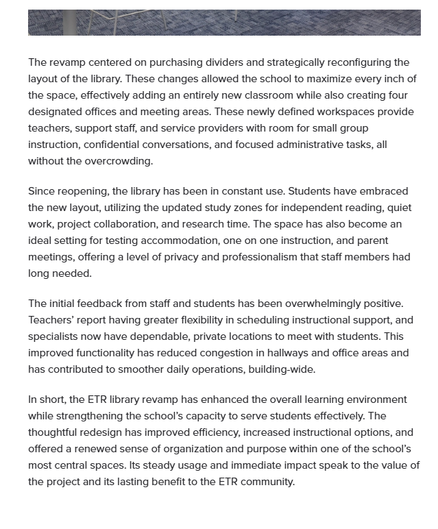 SpringfieldSD's tweet image. ETR Library Media Center Renovation #PrideInAllThings