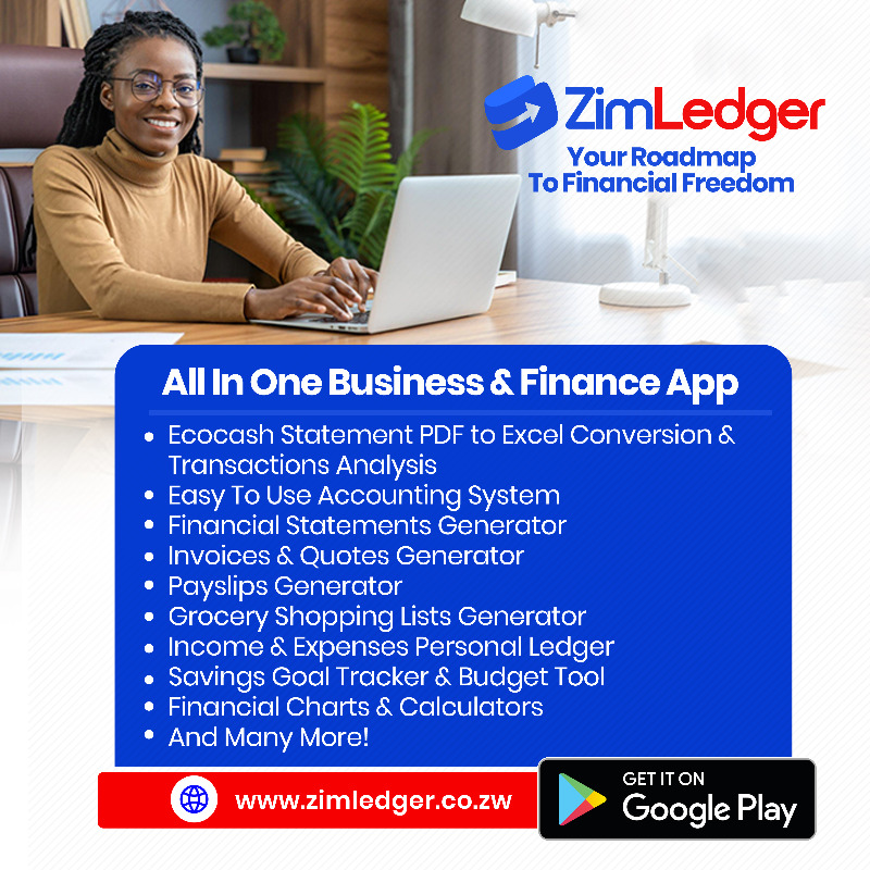 ZimLedgerApp's tweet photo. ZimLedger is the ultimate business &amp; personal finance app designed to simplify your life. Create quotations &amp; invoices, generate payslips, analyze your Ecocash statements, track business revenue &amp; expenses, generate financial statements, track personal finances—all in one place!