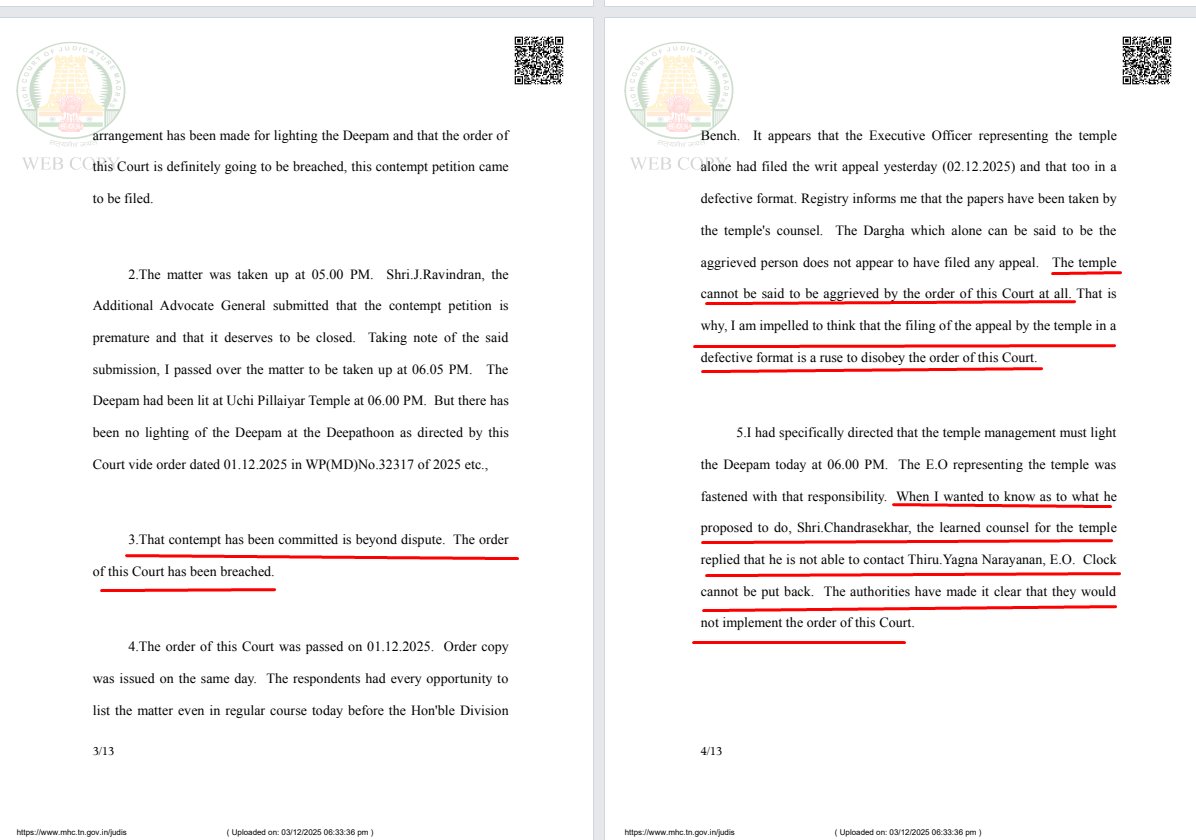 OurTemples's tweet image. Knowledge is Power

This order is to keep and treasured.  This shows what the Courts are capabe of.  They are powerful.  They can ensure JUSTICE and that too swiftly!!

Thirupparankundram contempt case will be quoted for eternity in many contempt cases in the forseeable future.…