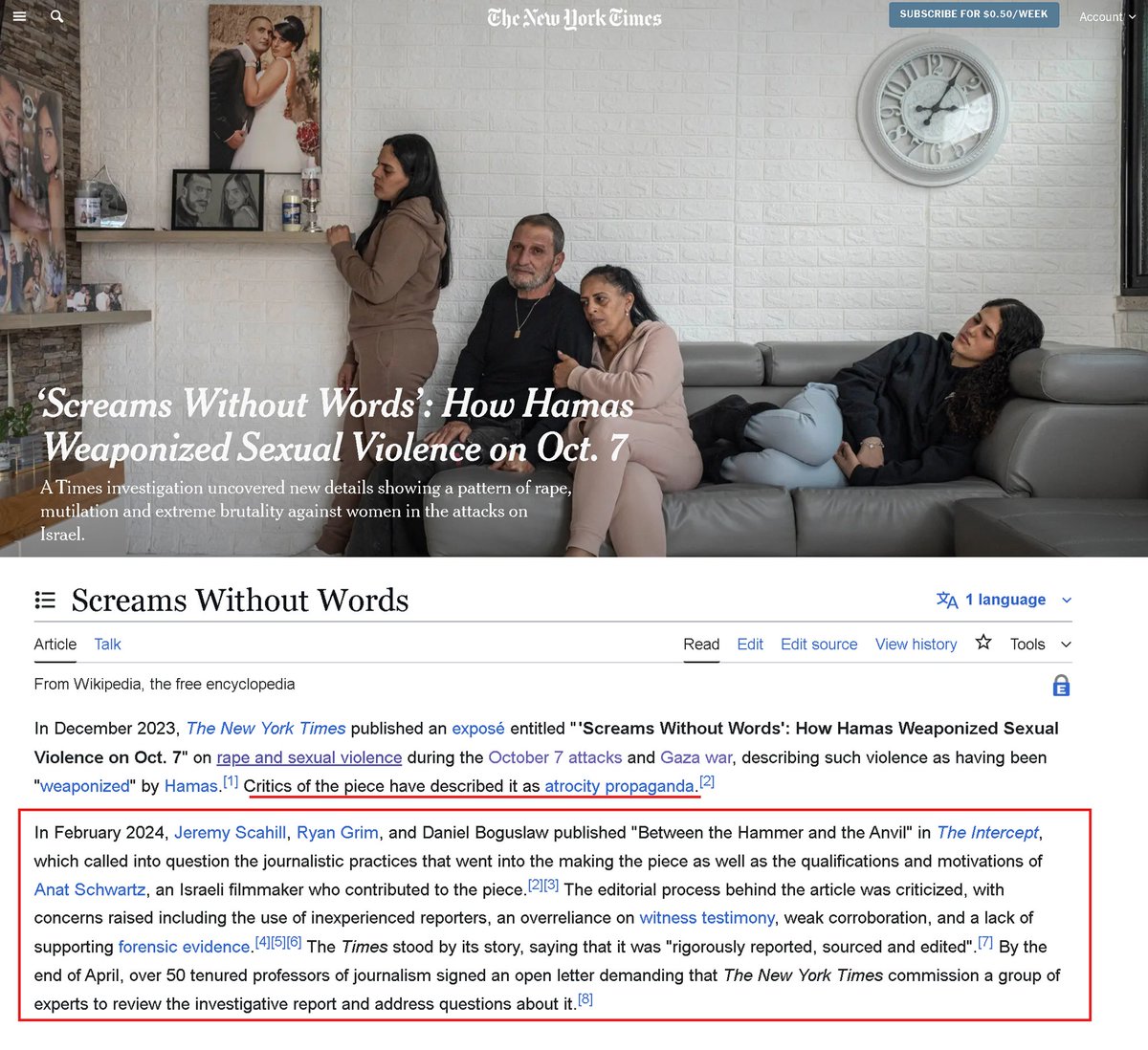 WikiBias2024's tweet image. The @nytimes revealed how Hamas weaponized sexual violence against Israelis on October 7, yet Wikipedia minimizes the violence, amplifies critics, and casts doubt, sidelining Israeli victims in many of its articles.

Let&apos;s expose pro-Hamas editors. DM me on X if you have info.