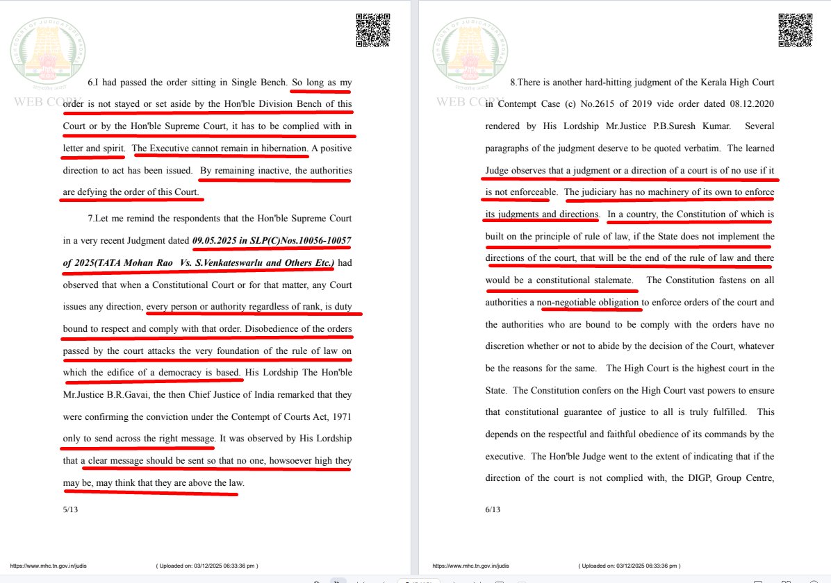 OurTemples's tweet image. Knowledge is Power

This order is to keep and treasured.  This shows what the Courts are capabe of.  They are powerful.  They can ensure JUSTICE and that too swiftly!!

Thirupparankundram contempt case will be quoted for eternity in many contempt cases in the forseeable future.…